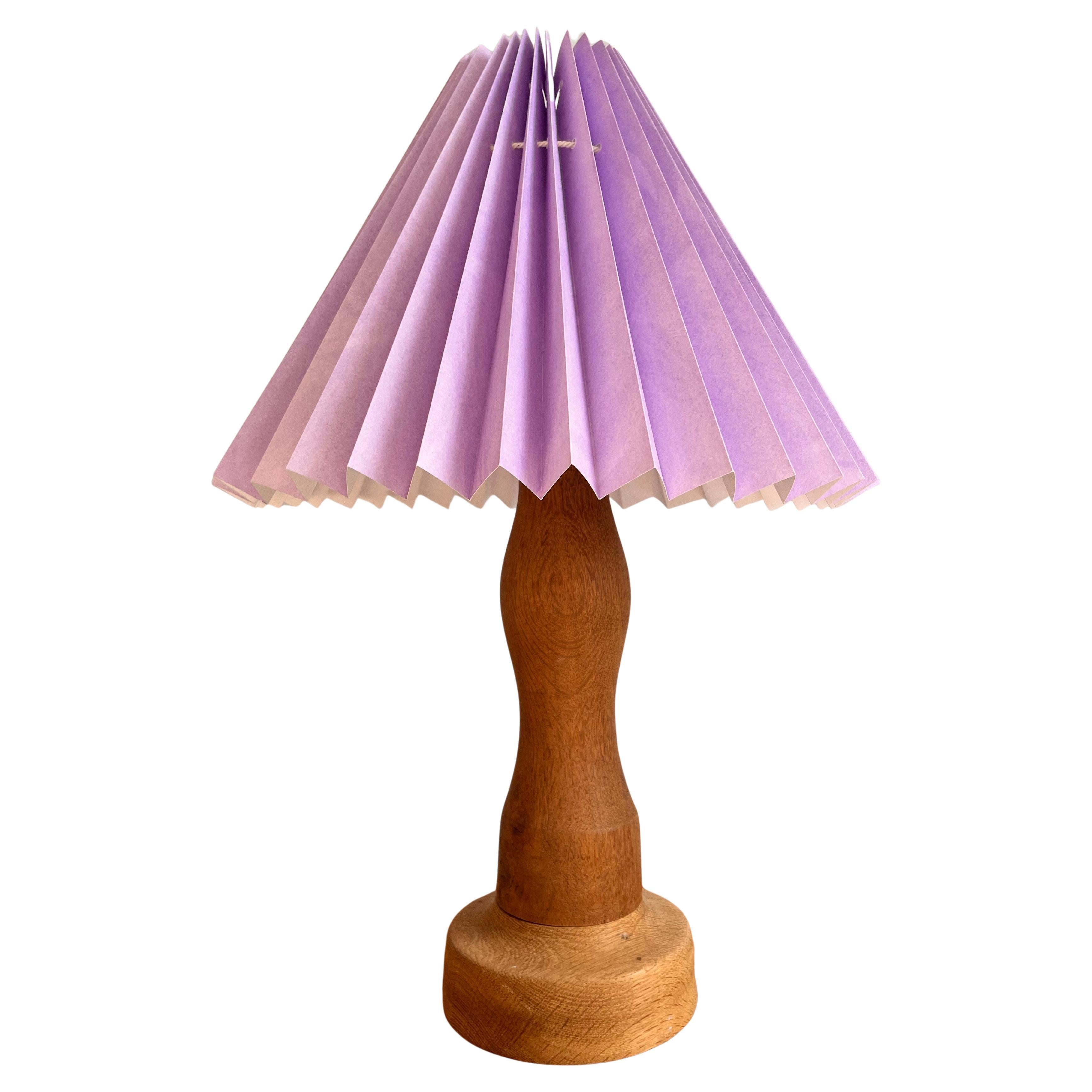 Danish Vintage Oak Floor Lamp with Hand painted Lamp-shade For Sale