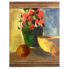 Danish Vintage Mid-century Oil On Canvas Painting Still Life in Bold Colors