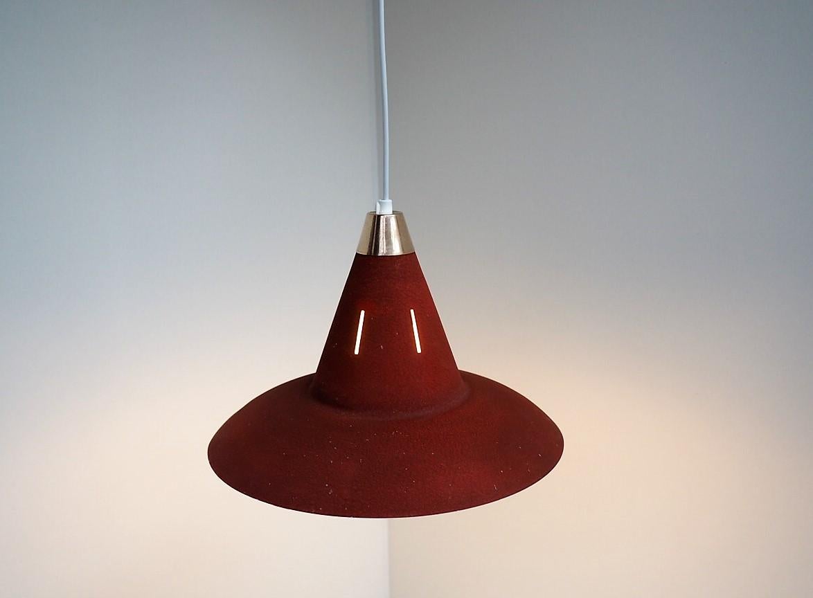 Mid-Century Modern Danish Vintage Pendant Made in Red Metal with White Glass Shade, Lyfa, 1940s For Sale