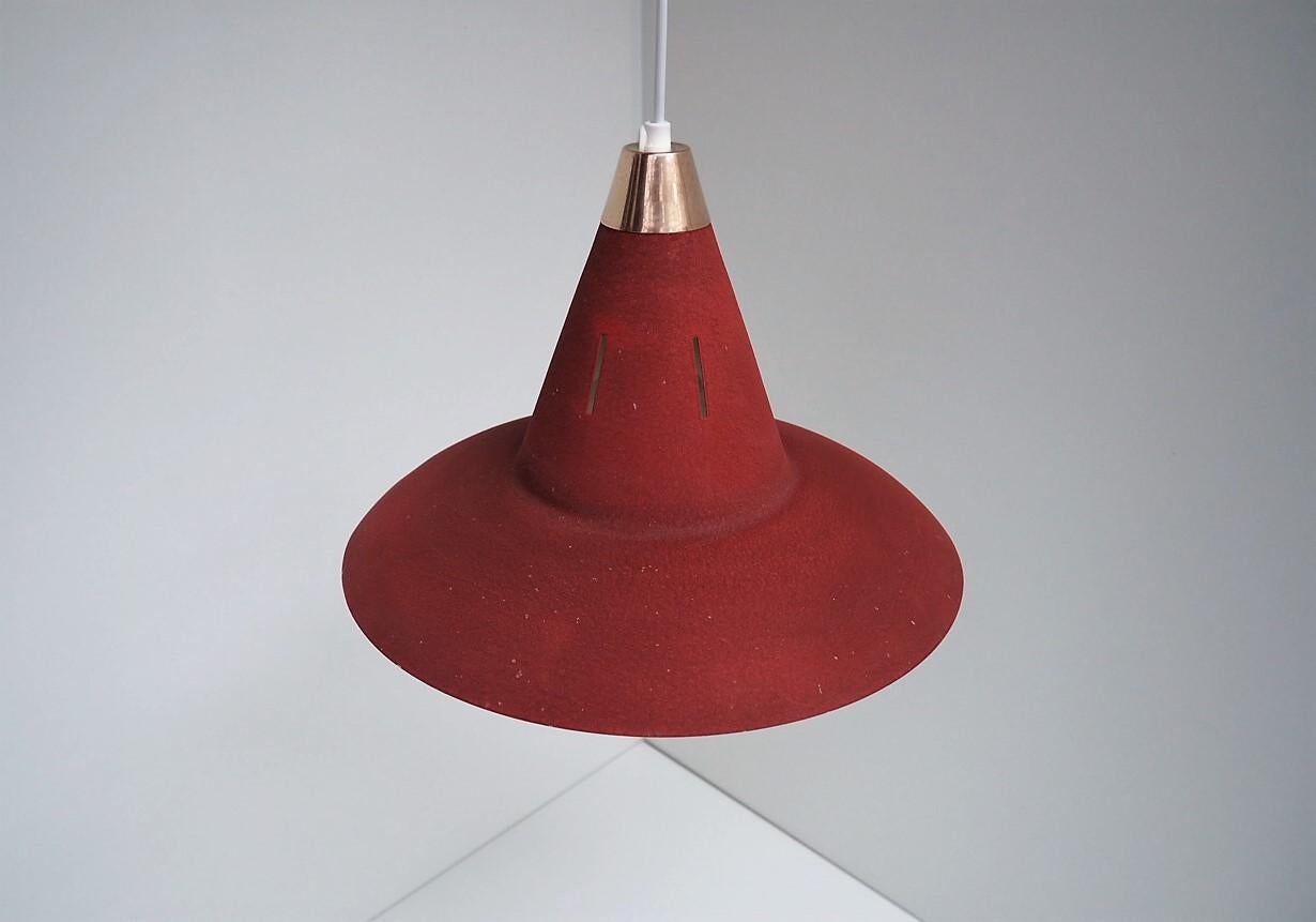 Danish Vintage Pendant Made in Red Metal with White Glass Shade, Lyfa, 1940s In Good Condition For Sale In Spoettrup, DK