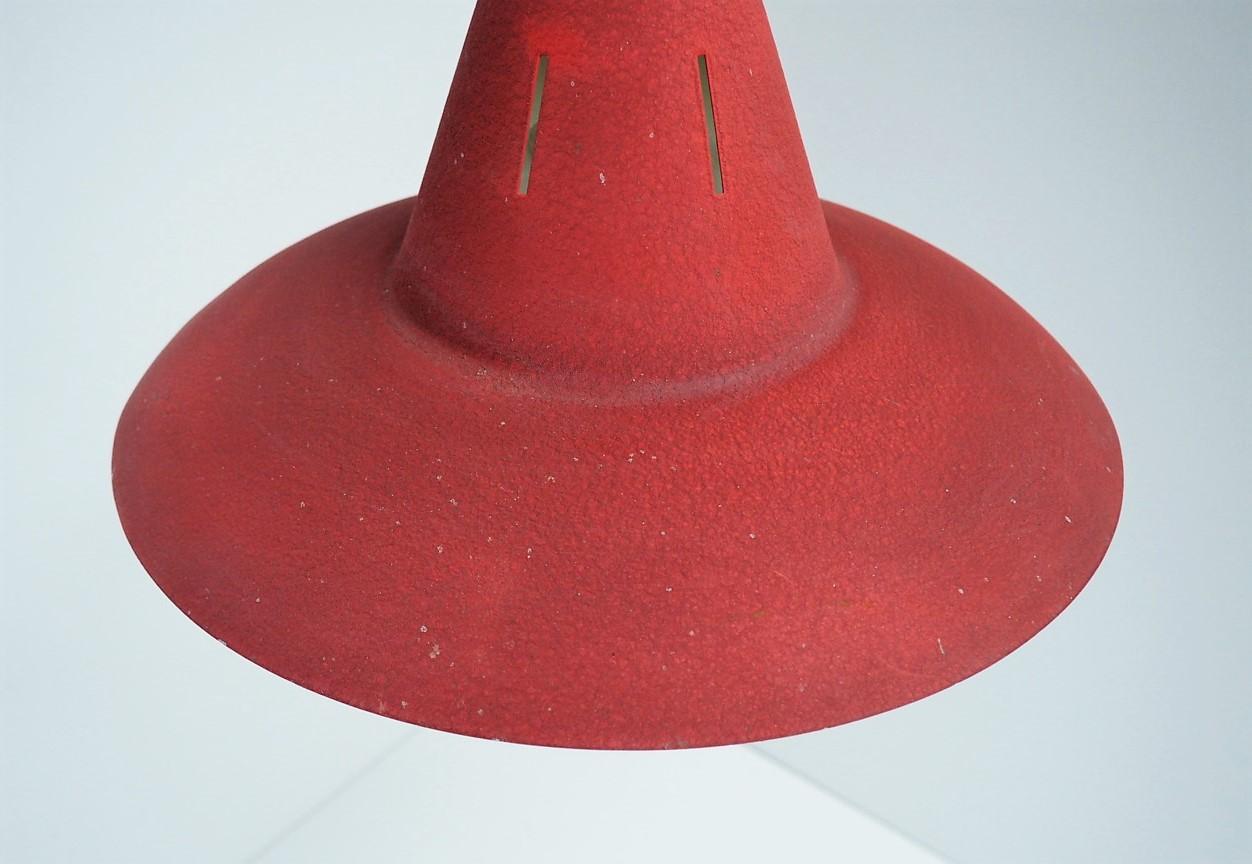 Mid-20th Century Danish Vintage Pendant Made in Red Metal with White Glass Shade, Lyfa, 1940s For Sale