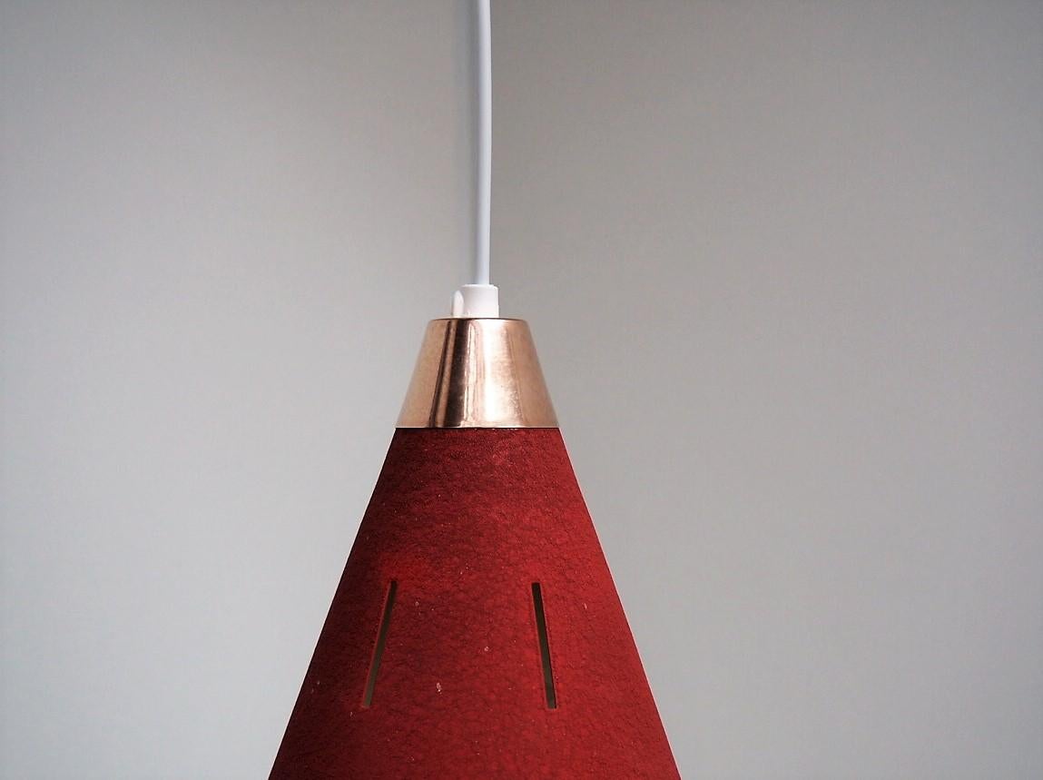 Danish Vintage Pendant Made in Red Metal with White Glass Shade, Lyfa, 1940s For Sale 1