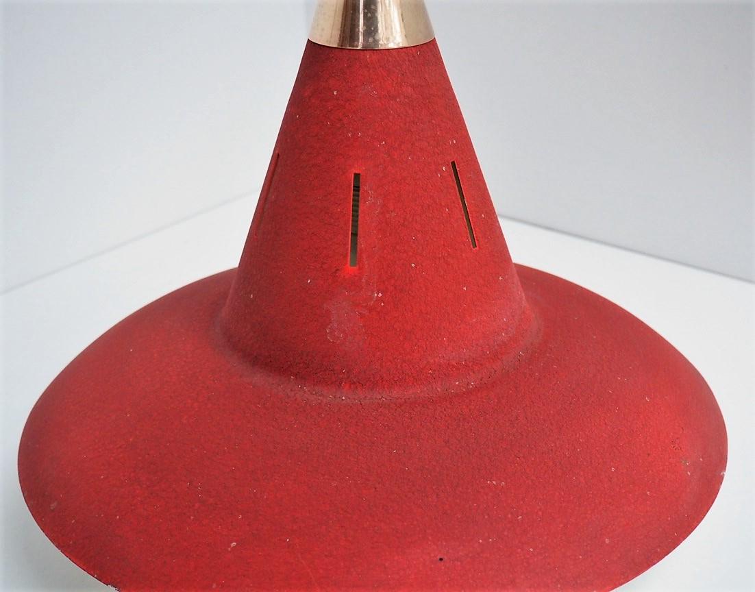 Danish Vintage Pendant Made in Red Metal with White Glass Shade, Lyfa, 1940s For Sale 2