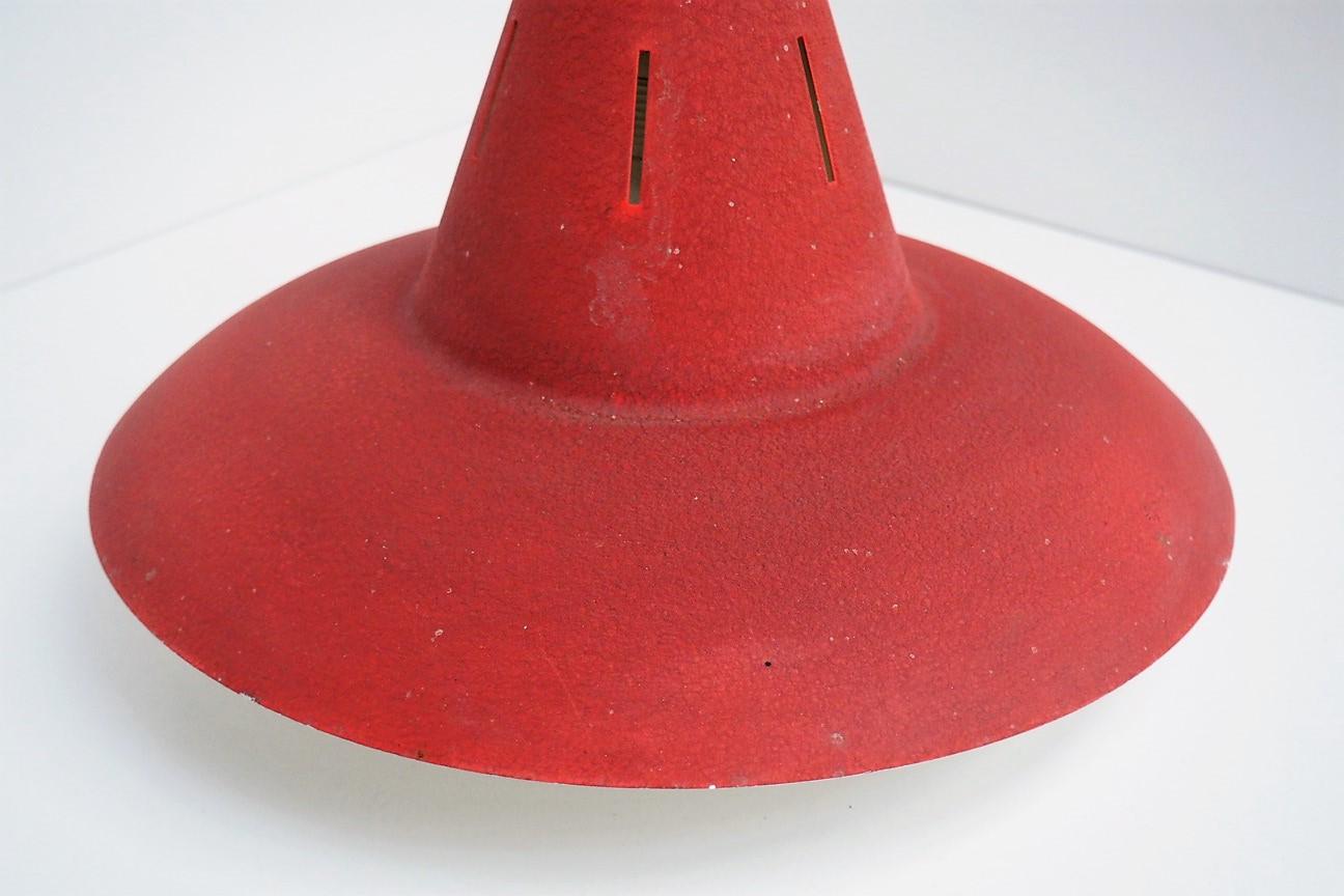 Danish Vintage Pendant Made in Red Metal with White Glass Shade, Lyfa, 1940s For Sale 3