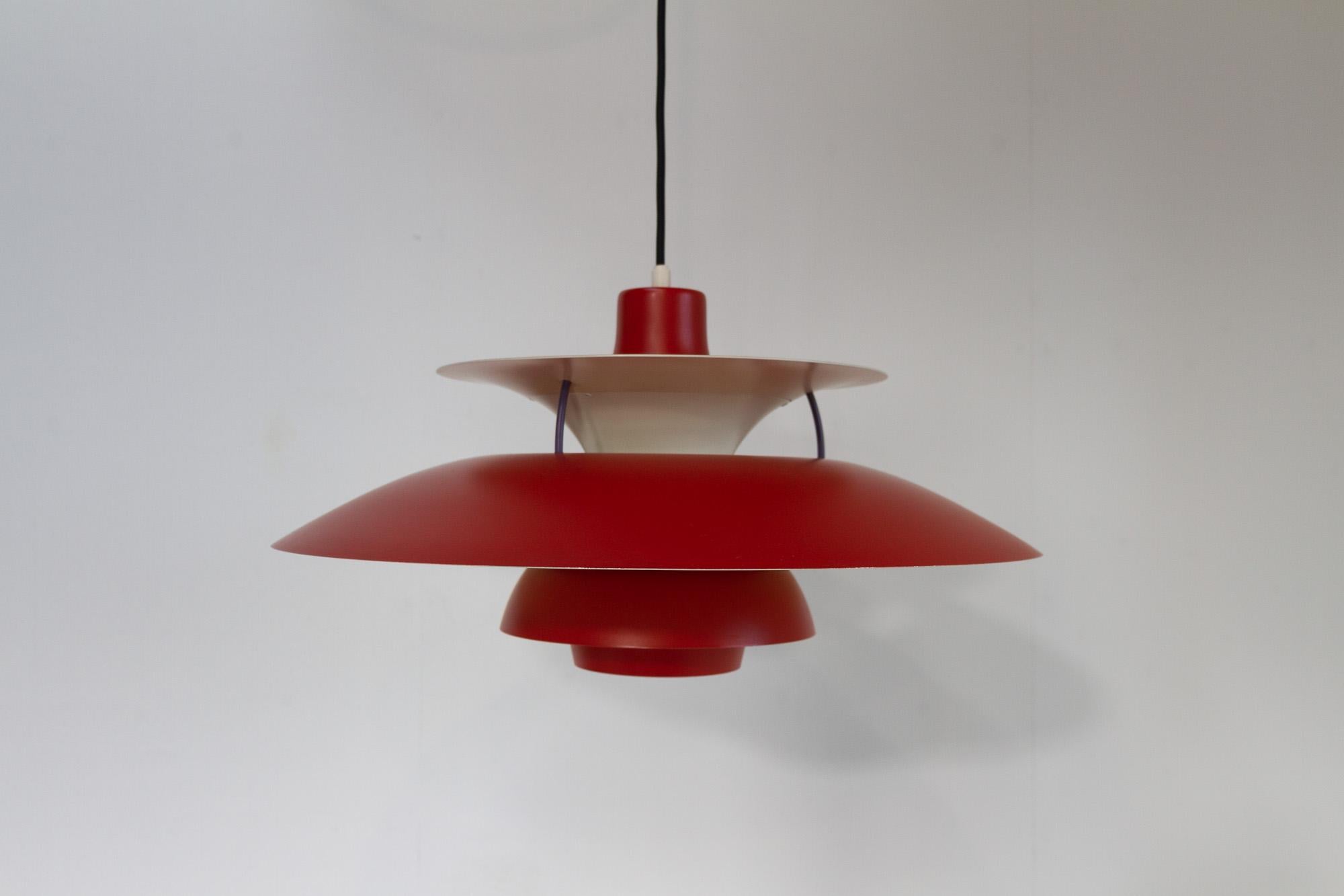 Scandinavian Modern Danish Vintage Red Ceiling Pendant PH5 by Poul Henningsen, 1960s
