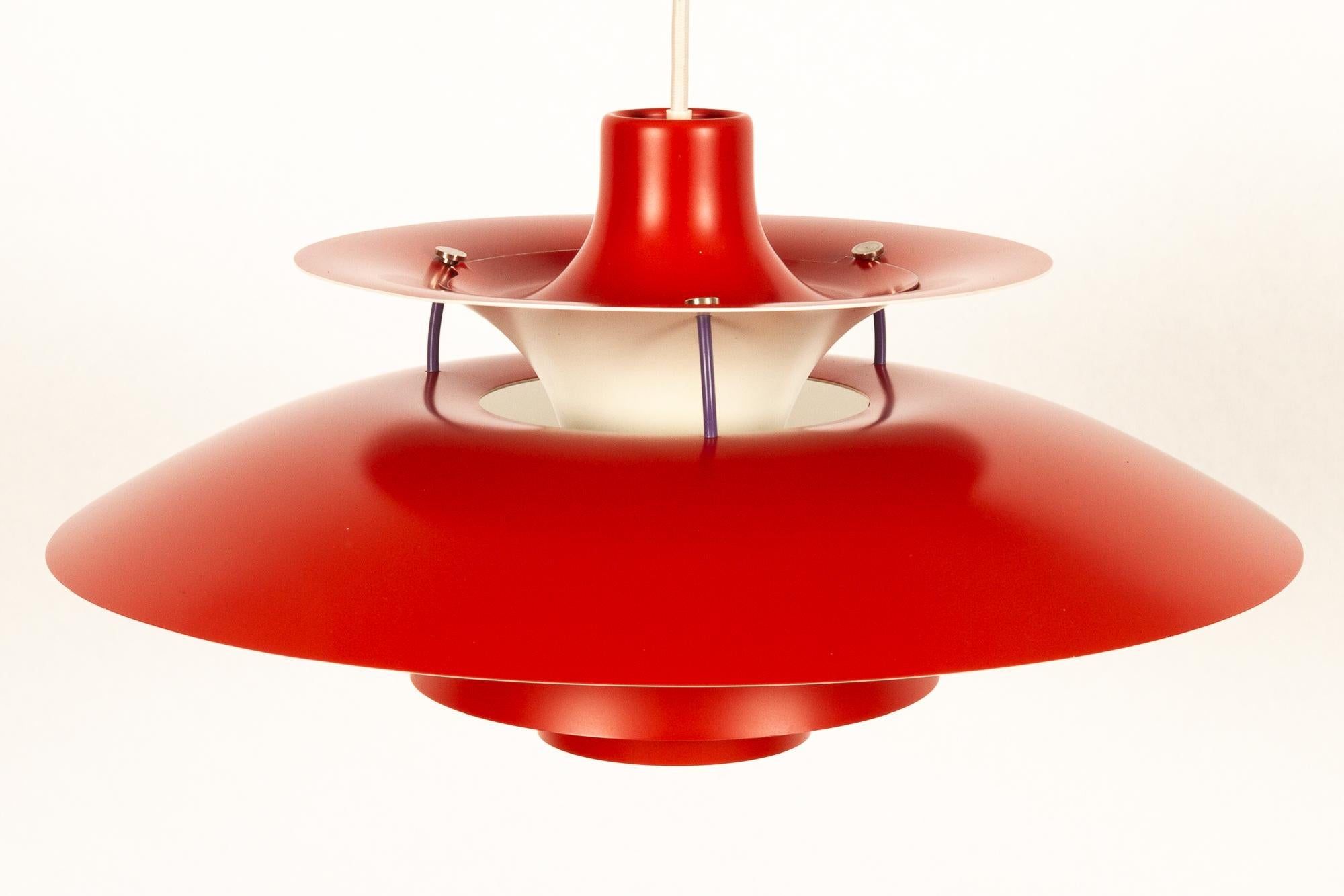 Danish Vintage Red Ceiling Pendant PH5 by Poul Henningsen, 1970s In Good Condition In Asaa, DK