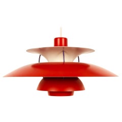 Danish Vintage Red Ceiling Pendant PH5 by Poul Henningsen, 1970s