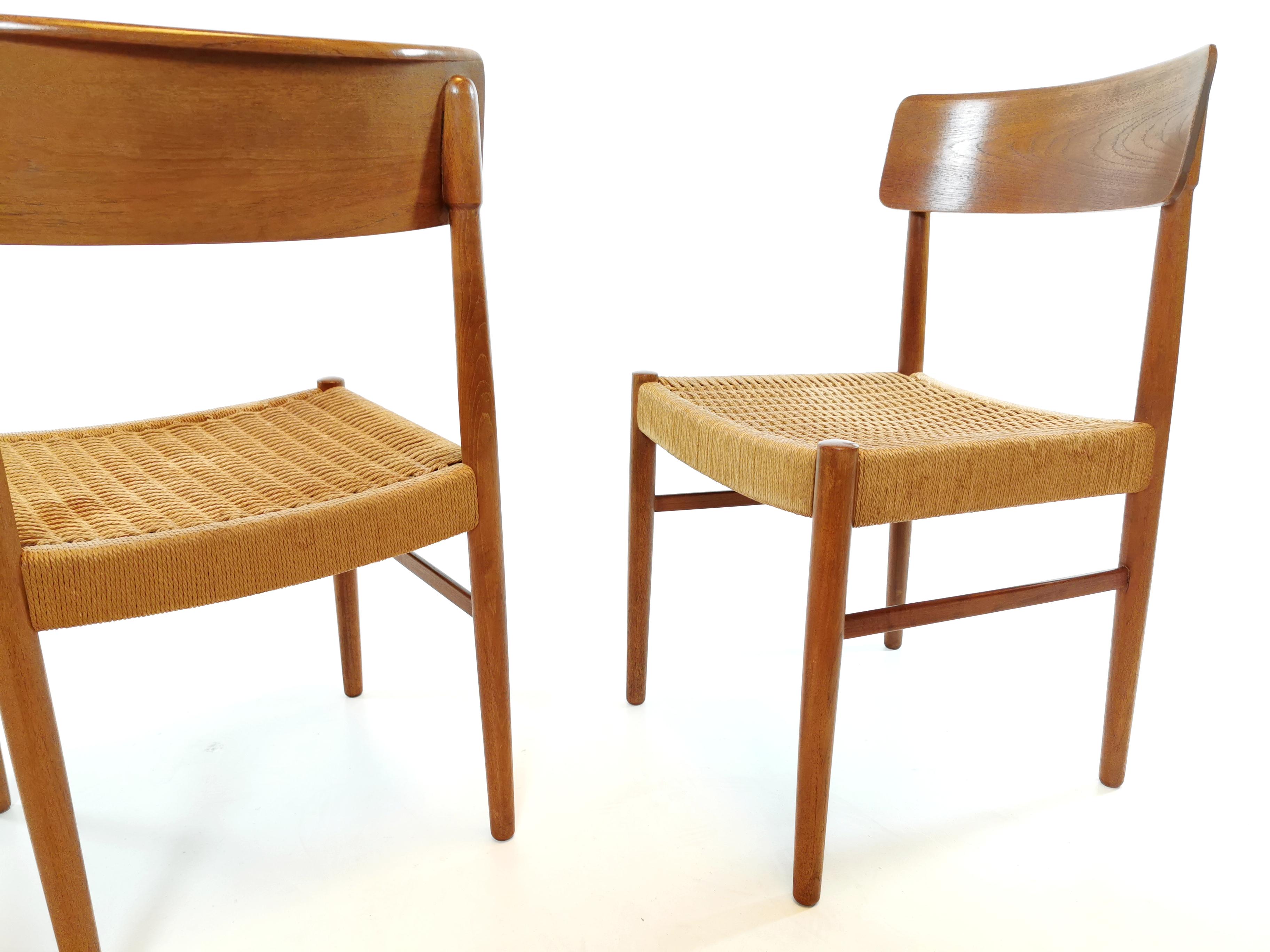 Pair of Danish Vintage Retro Paper Cord Teak Dining Chairs Midcentury, 1960s In Good Condition In STOKE ON TRENT, GB