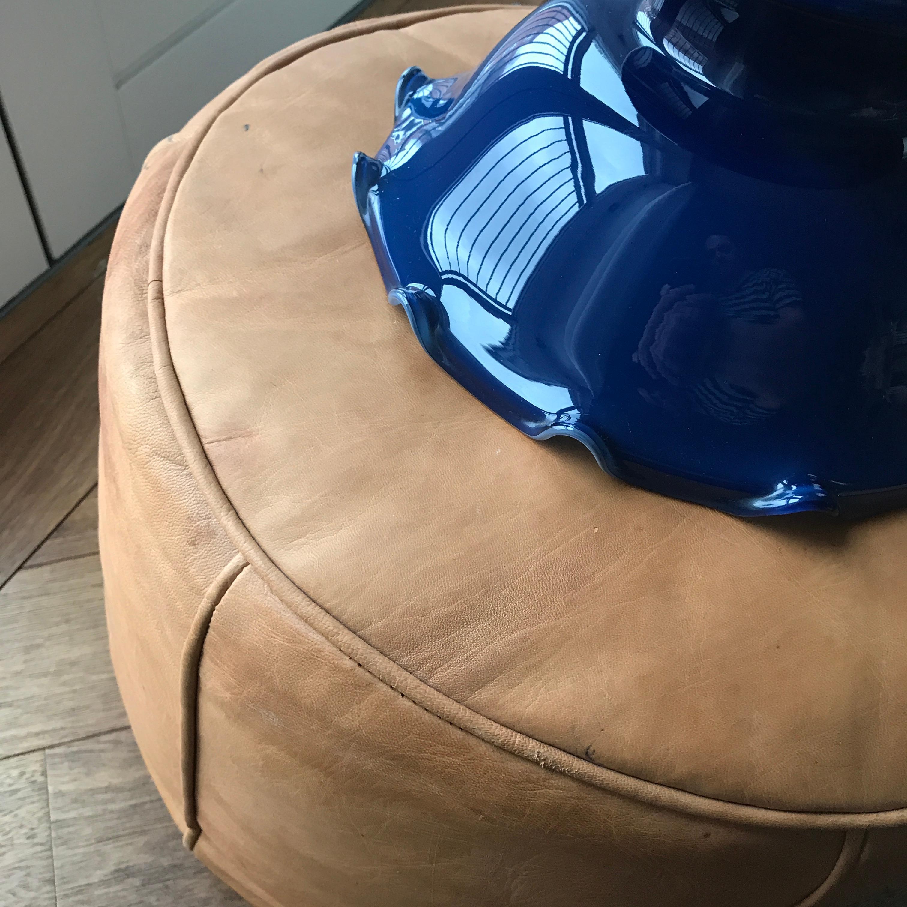 Danish vintage retro pendant in blue opaline layer by layer glass. Amazing lamp that appears deep clear glossy blue when not in use and with the light on the opaline glass creates a magnificent glowing effect. Please see images on how it works. Most
