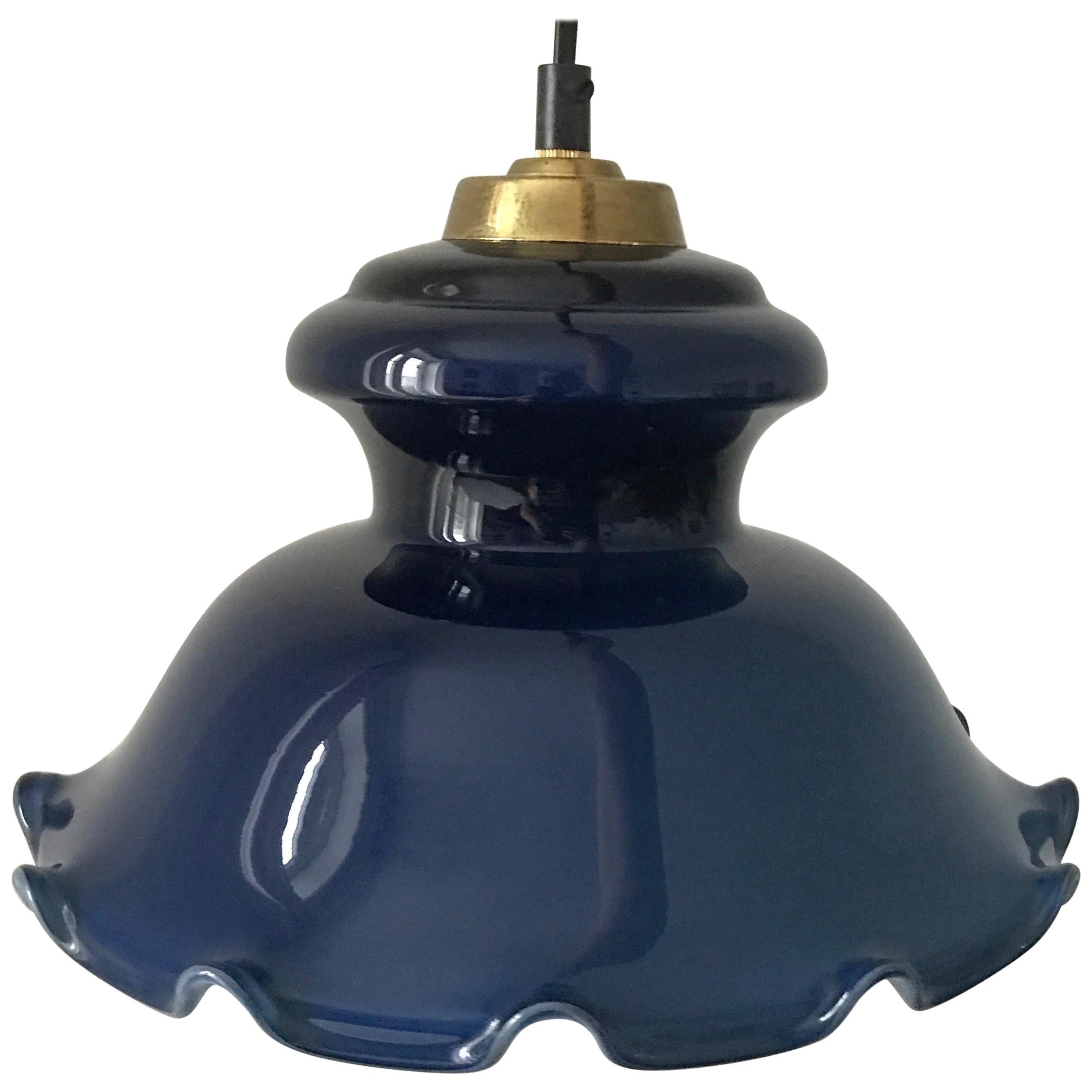 Danish Vintage Retro Pendant in Blue Opaline Glass For Sale