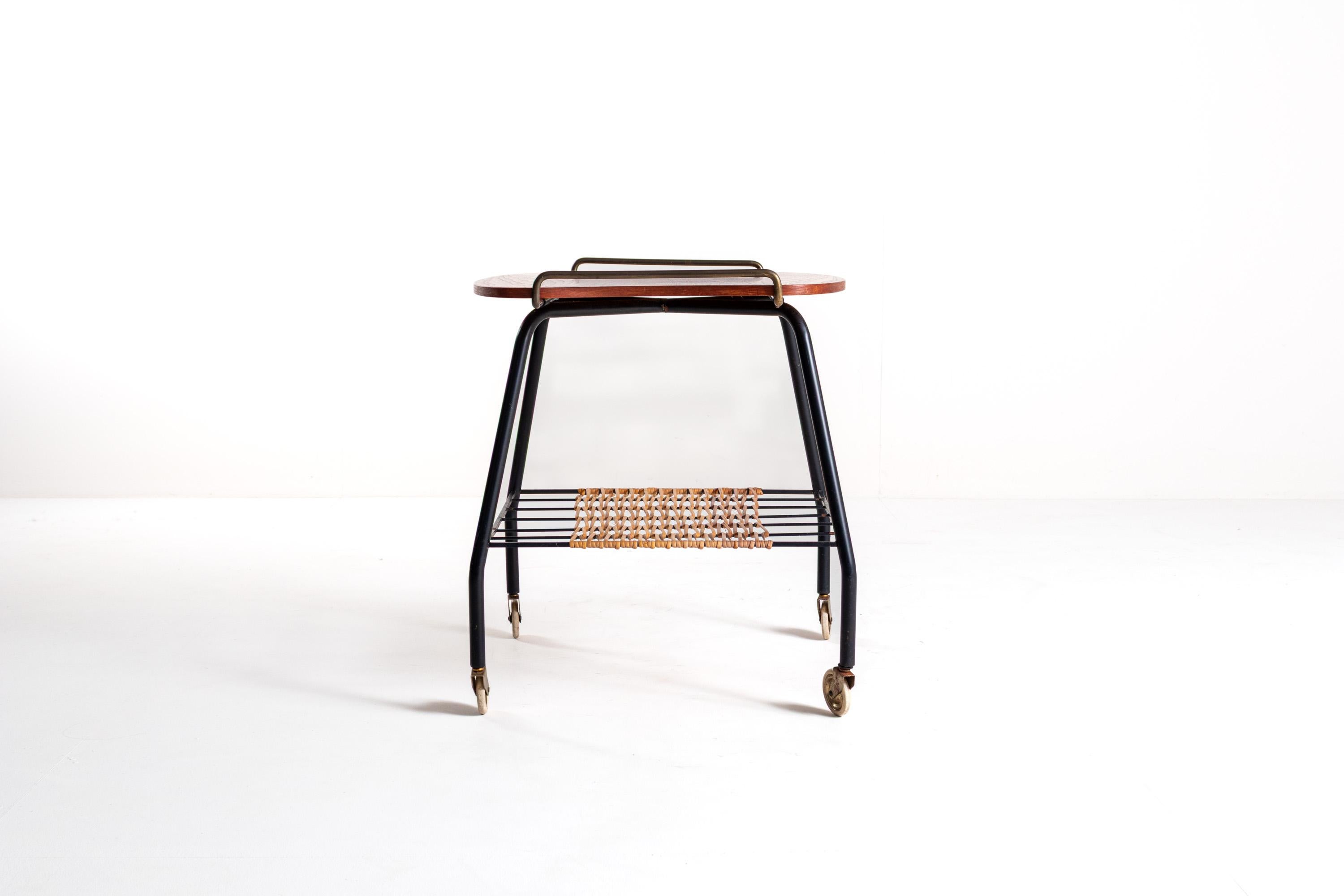 Rattan Danish Vintage Serving Cart / Tea Trolley from the 1950s For Sale