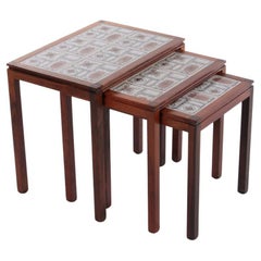 Danish Vintage Set Side Tables with Cream Brown Tiles, 1960s