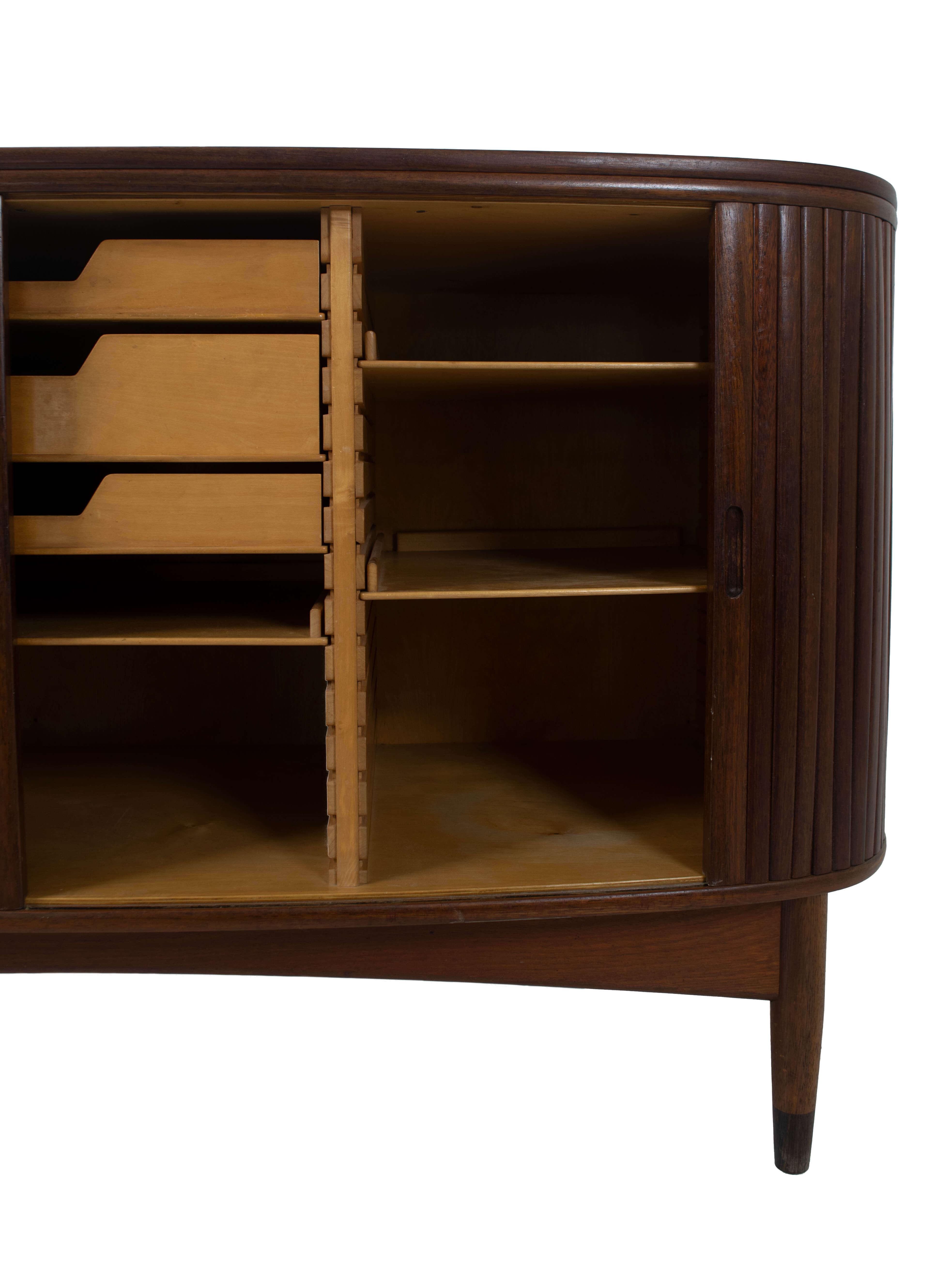 Danish Vintage Sideboard with Tambour Doors in Teak Veneer, 1950s 6