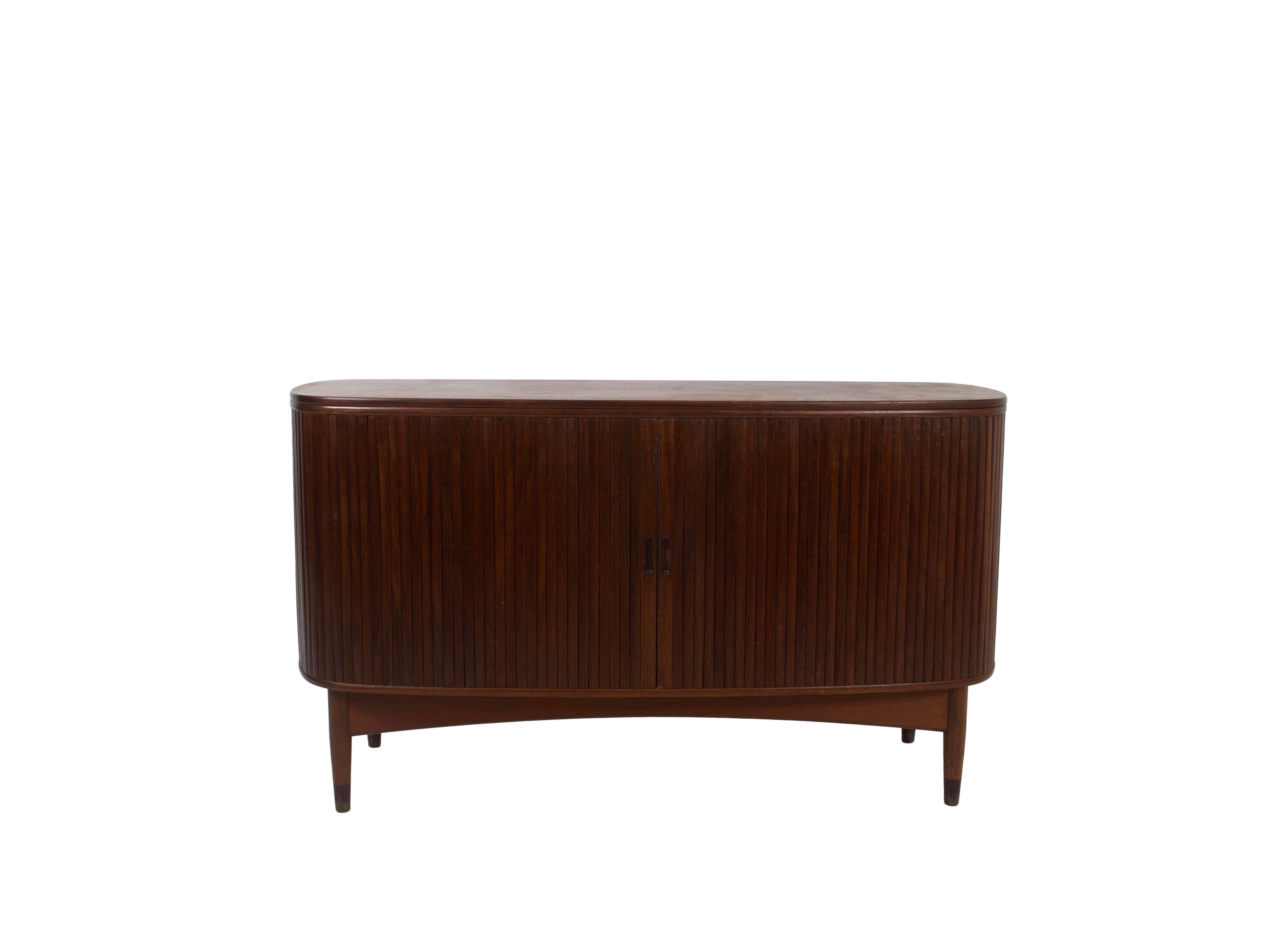 Danish Vintage Sideboard with Tambour Doors in Teak Veneer, 1950s 2