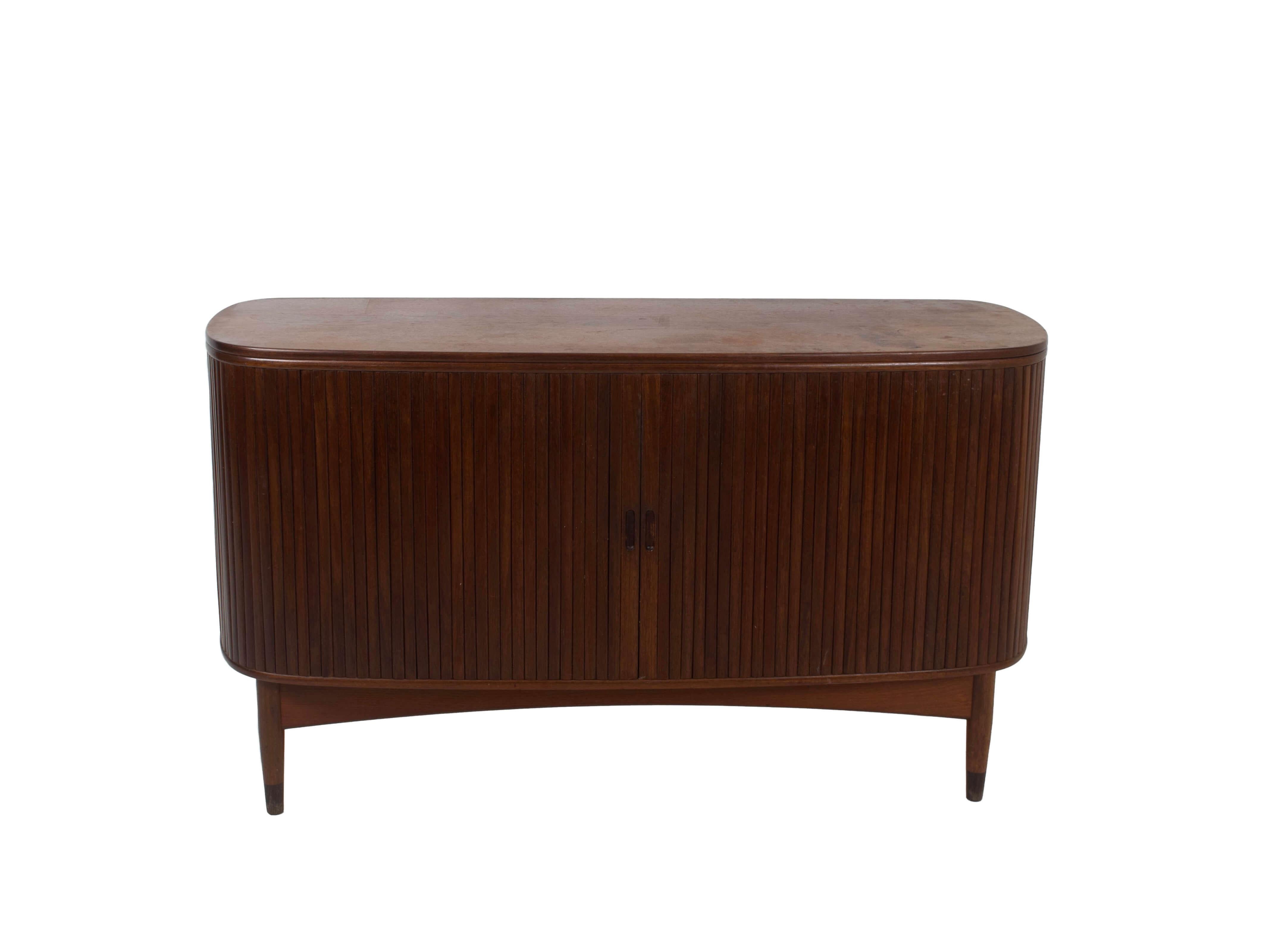 Danish Vintage Sideboard with Tambour Doors in Teak Veneer, 1950s 3