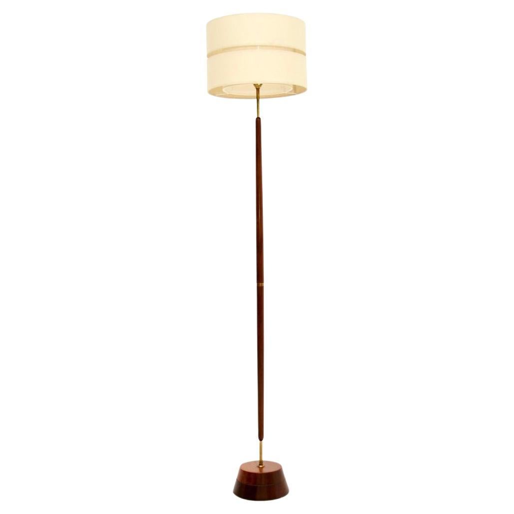 Lampadaire danois vintage en teck et laiton
