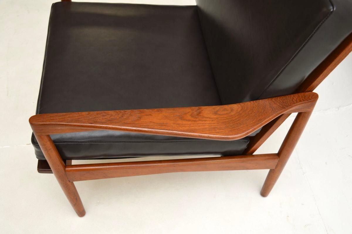 Fauteuil danois vintage en teck et cuir de Christian Jensen pour Haslev en vente 3