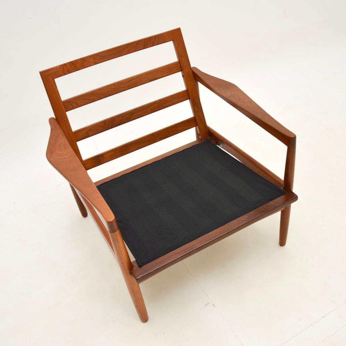 Fauteuil danois vintage en teck et cuir de Christian Jensen pour Haslev en vente 1