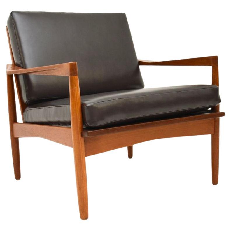 Poltrona danese vintage in teak e pelle di Christian Jensen per Haslev