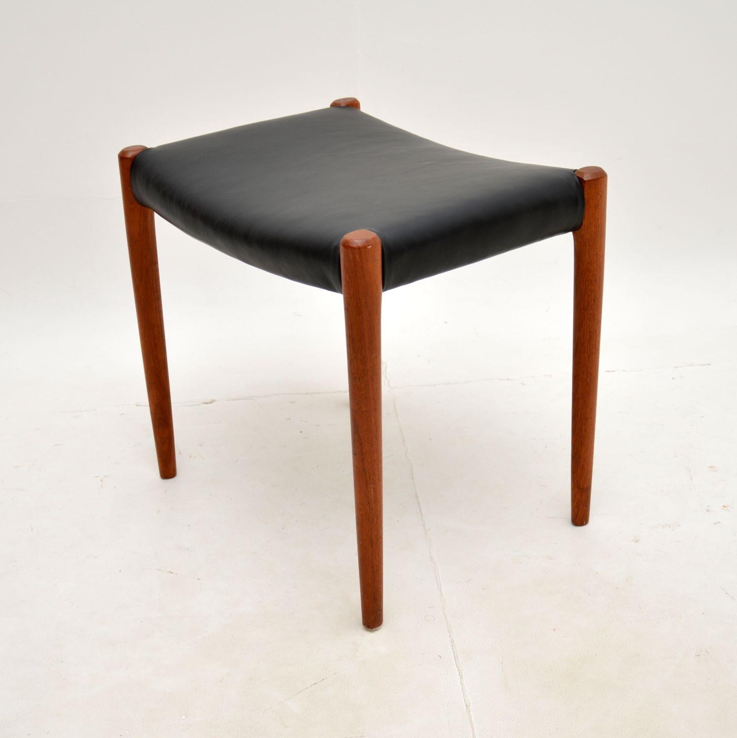 Mid-Century Modern Danish Vintage Teak and Leather Stool by Niels Moller For Sale