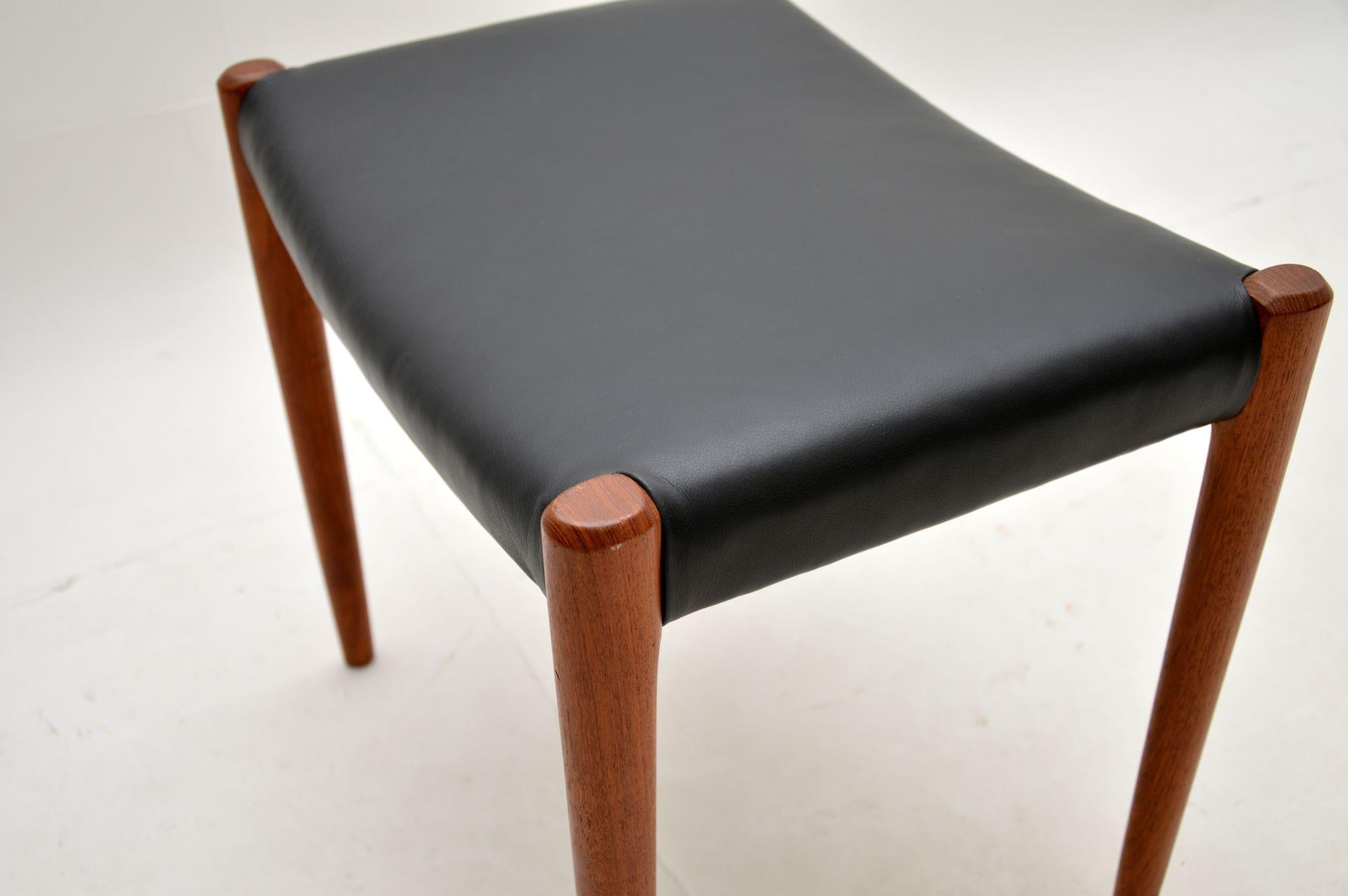 Mid-20th Century Danish Vintage Teak and Leather Stool by Niels Moller For Sale