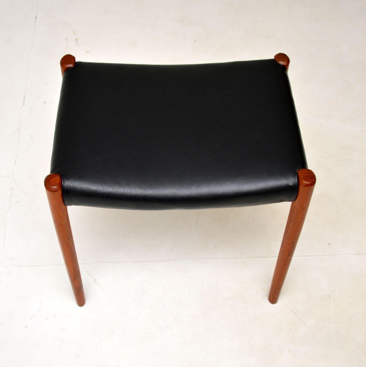 Danish Vintage Teak and Leather Stool by Niels Moller For Sale 1
