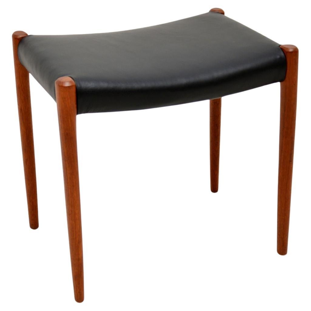 Danish Vintage Teak and Leather Stool by Niels Moller For Sale