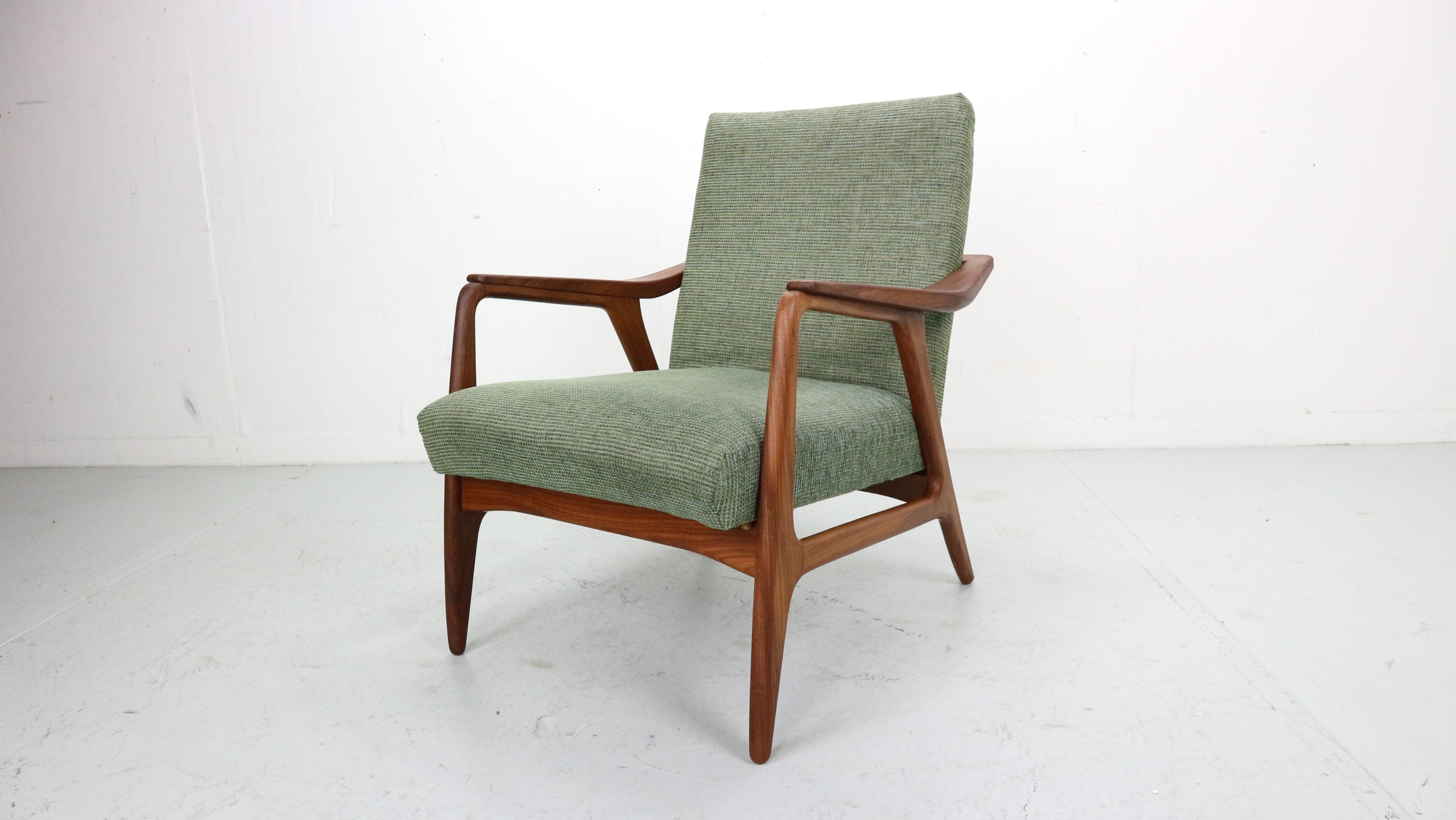 20th Century Danish vintage teak Armchair in green fabric, 1960's For Sale