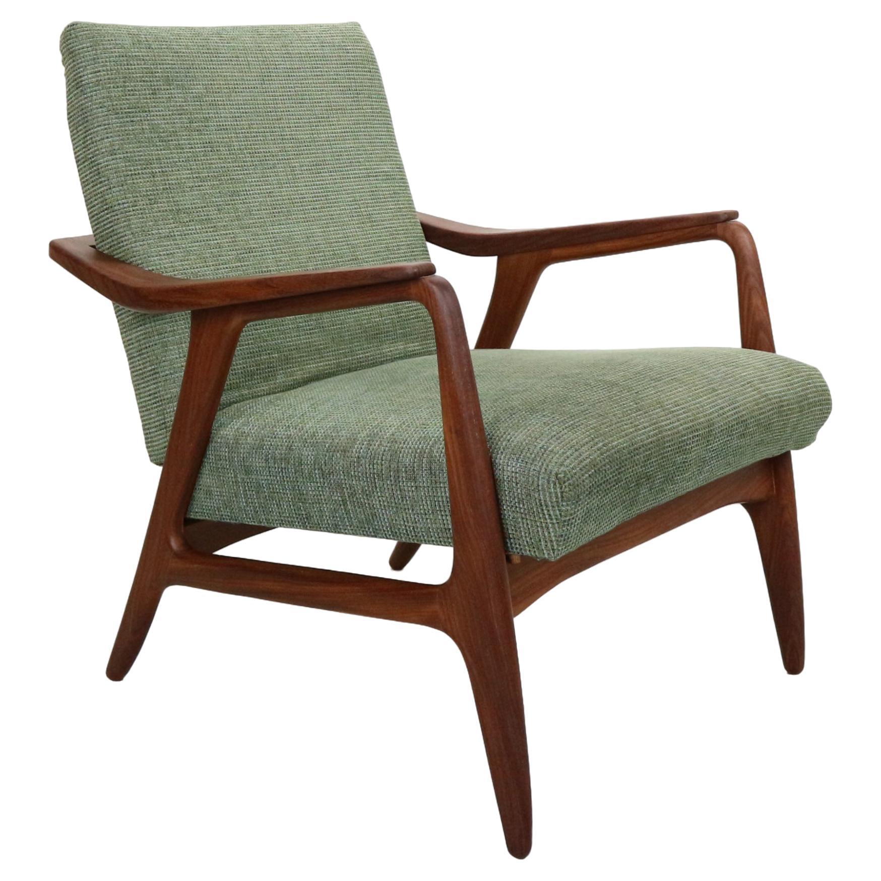 Danish vintage teak Armchair in green fabric, 1960's For Sale