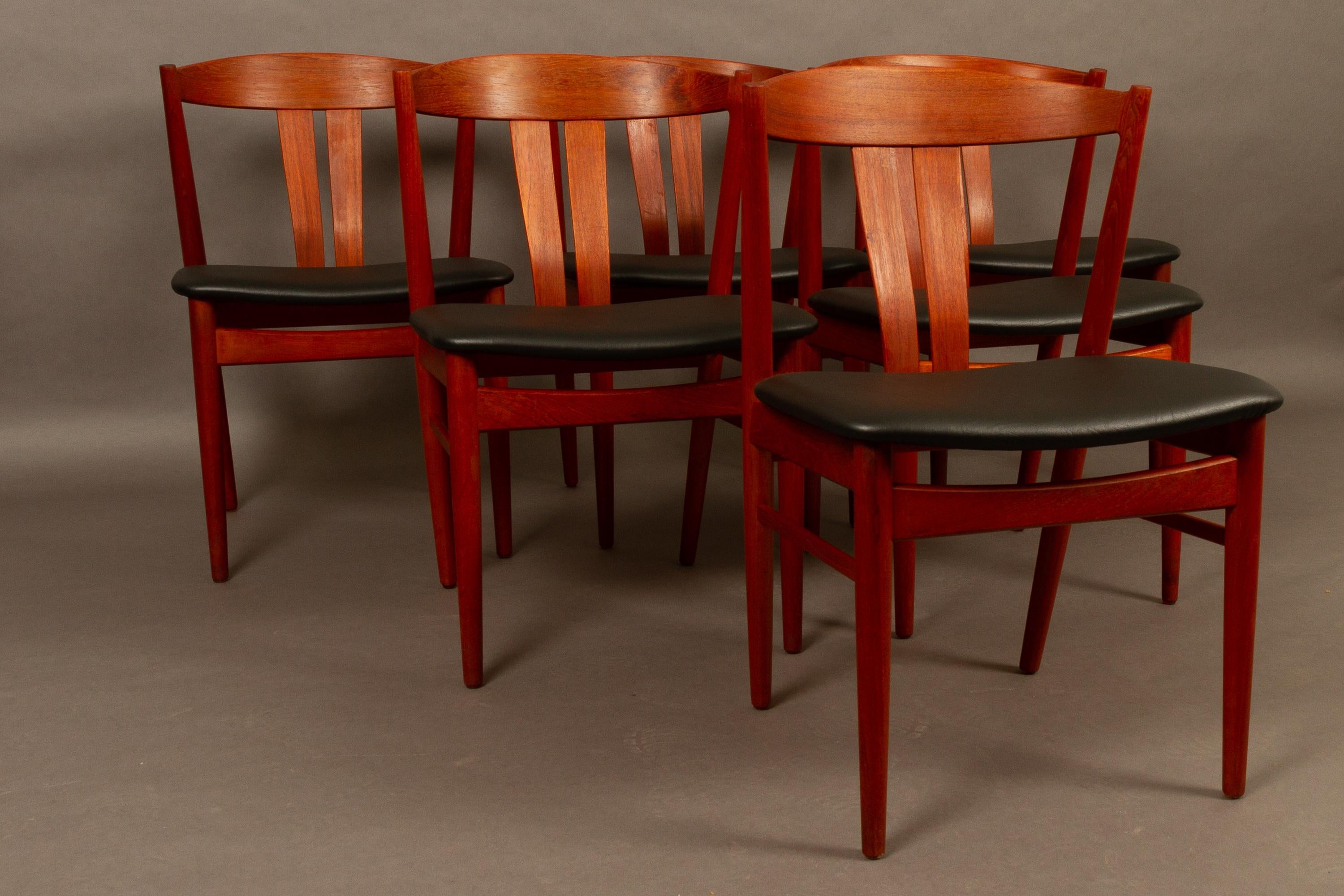 Scandinavian Modern Danish Vintage Teak Dining Chairs Vejle Møbelfabrik 1960s Set of 6