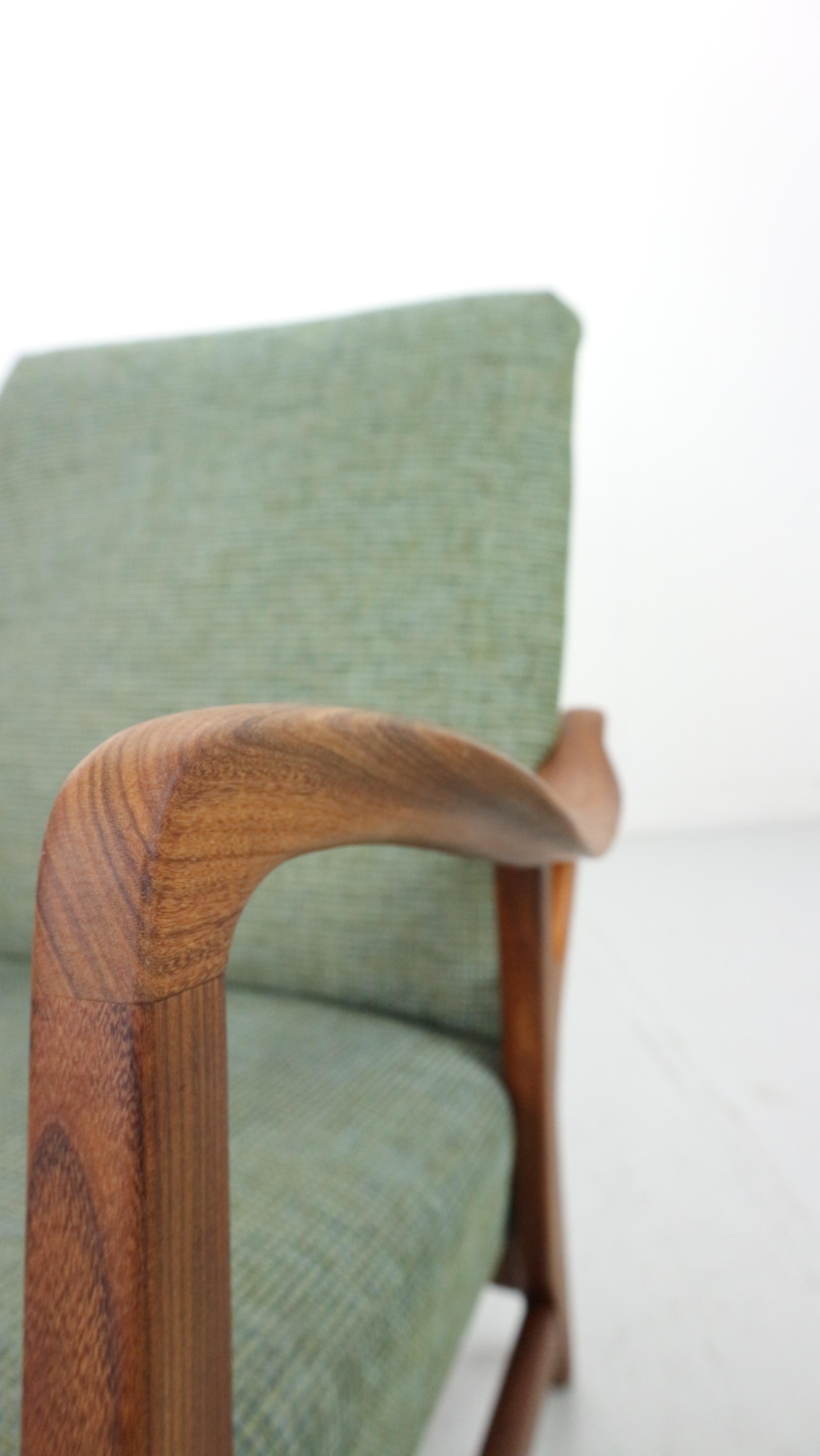 Danish vintage teak organic shaped Armchair in green fabric, 1960's For Sale 6