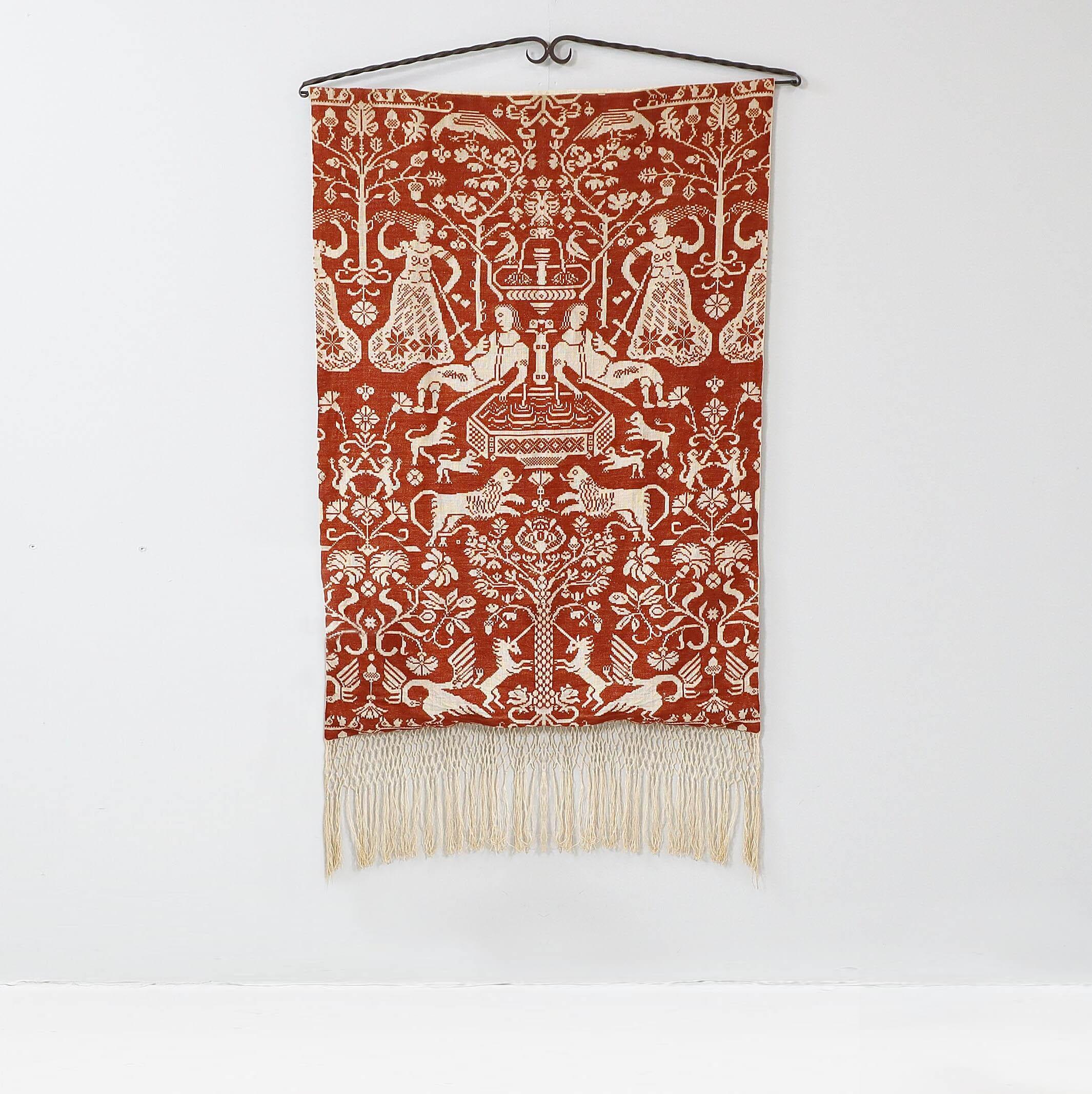 Mid-Century Modern Danish Vintage Wall tapestry - Pyramus and Thisbe, Design Kåre Lindelof Jensen For Sale
