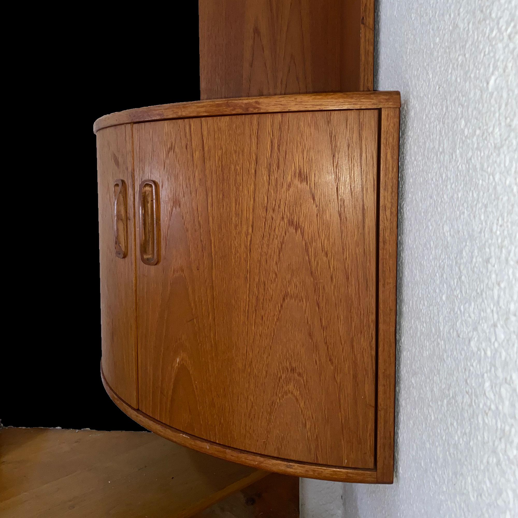 Mid-Century Modern Danish wall corner cupboard teak 1960 For Sale