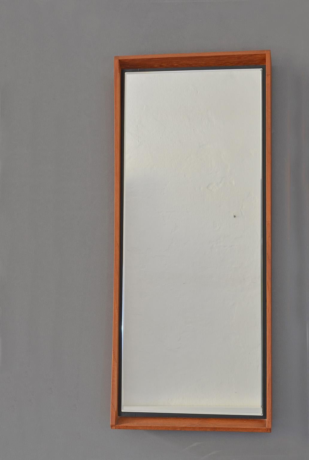 Danish Wall Mirror with Crystal Cut Edge, Brown Teak, 1960s (Dänisch)