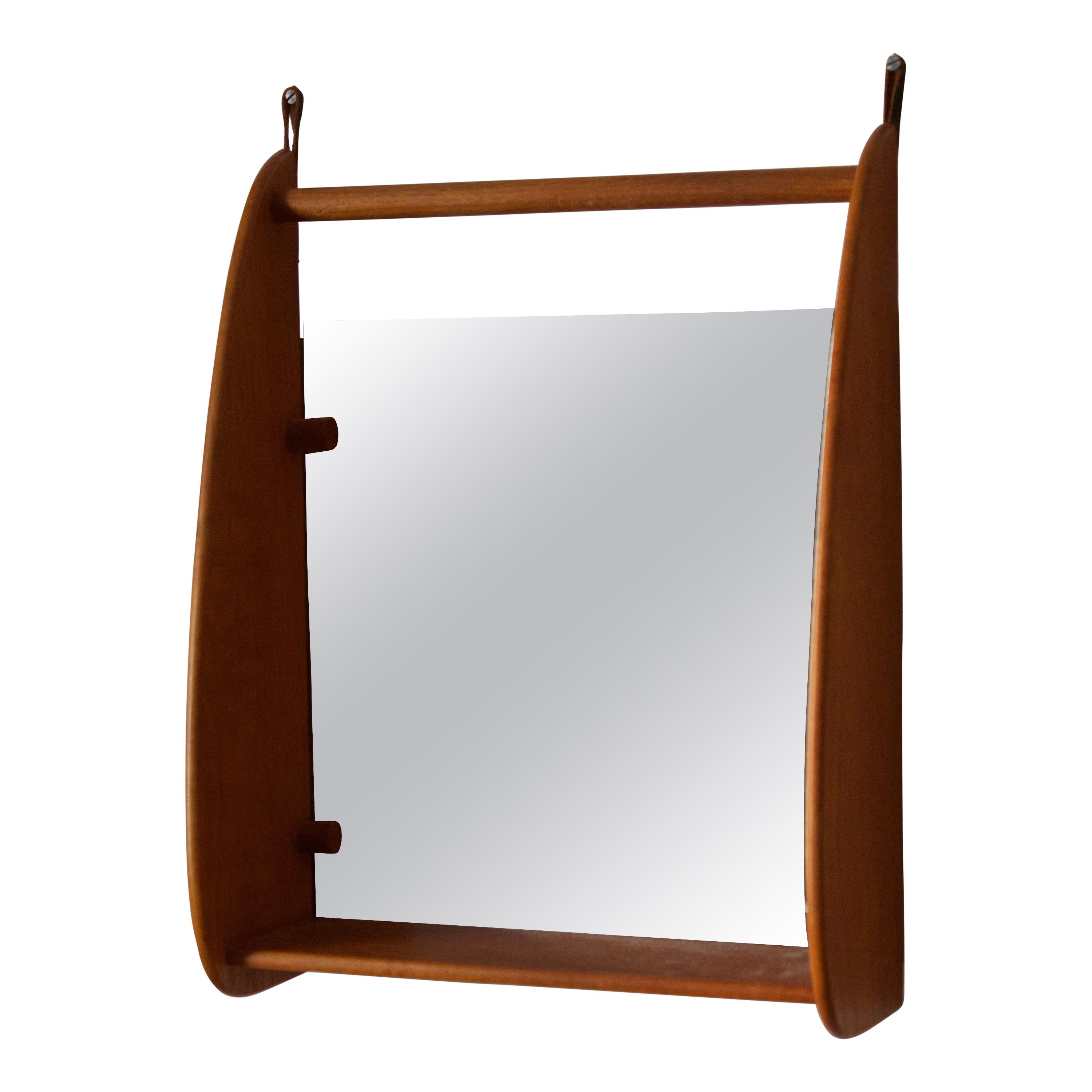 Danish Modern Teak Wall Mount Mirror with Shelf at 1stDibs