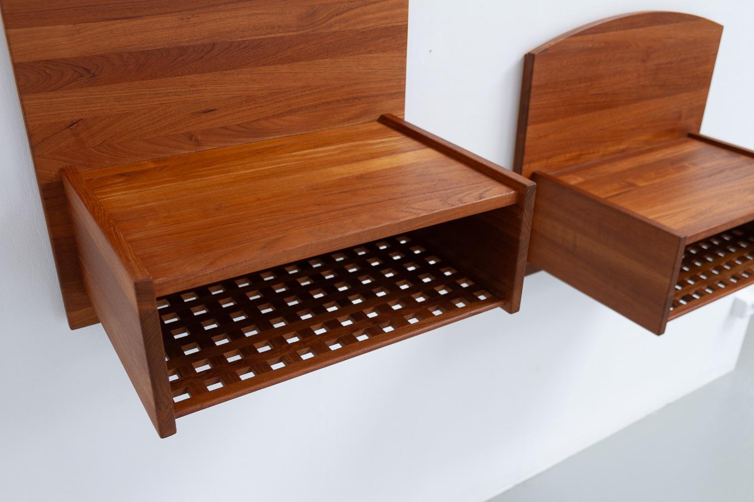 Danish Wall Mounted Bedside Tables in Solid Teak by Trip Trap, 1980s. Set of 2. For Sale 3
