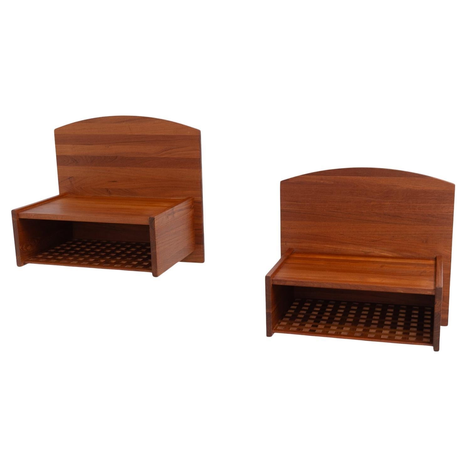Danish Wall Mounted Bedside Tables in Solid Teak by Trip Trap, 1980s. Set of 2.