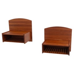 Vintage Danish Wall Mounted Bedside Tables in Solid Teak by Trip Trap, 1980s. Set of 2.