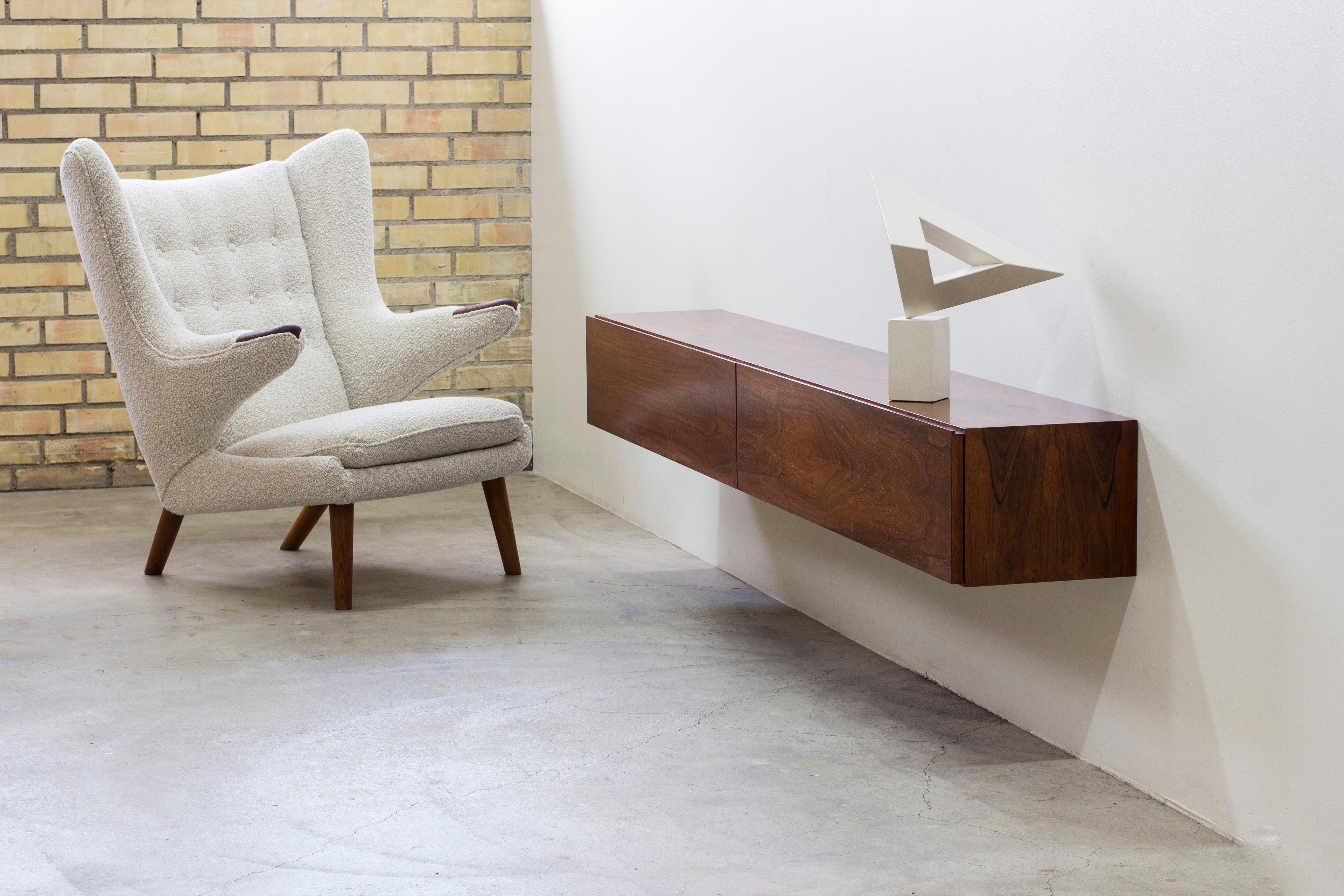Danish wall mounted rosewood sideboard, Denmark In the style of Kofod Larsen no1 4