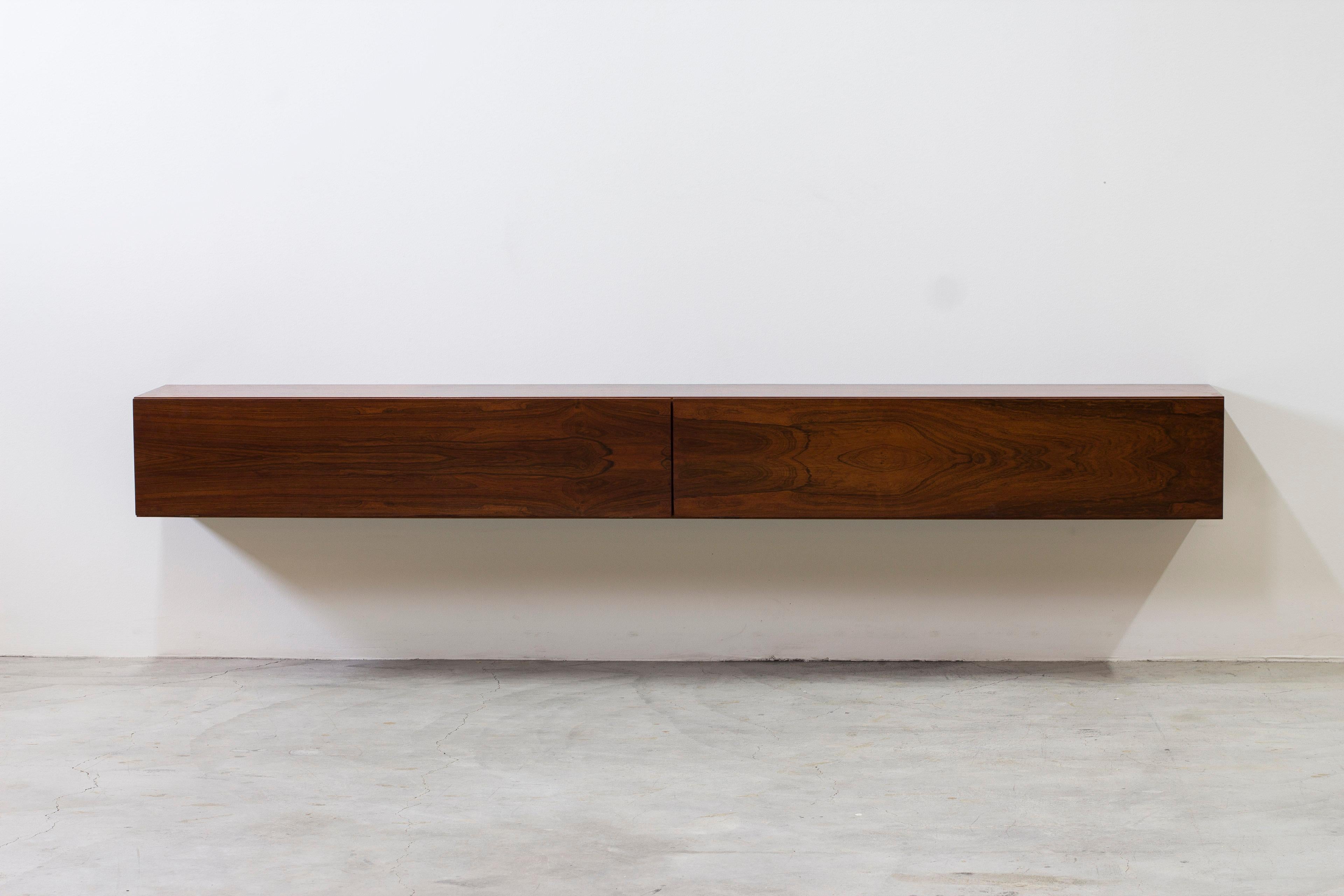 Scandinavian Modern Danish wall mounted rosewood sideboard, Denmark In the style of Kofod Larsen no1
