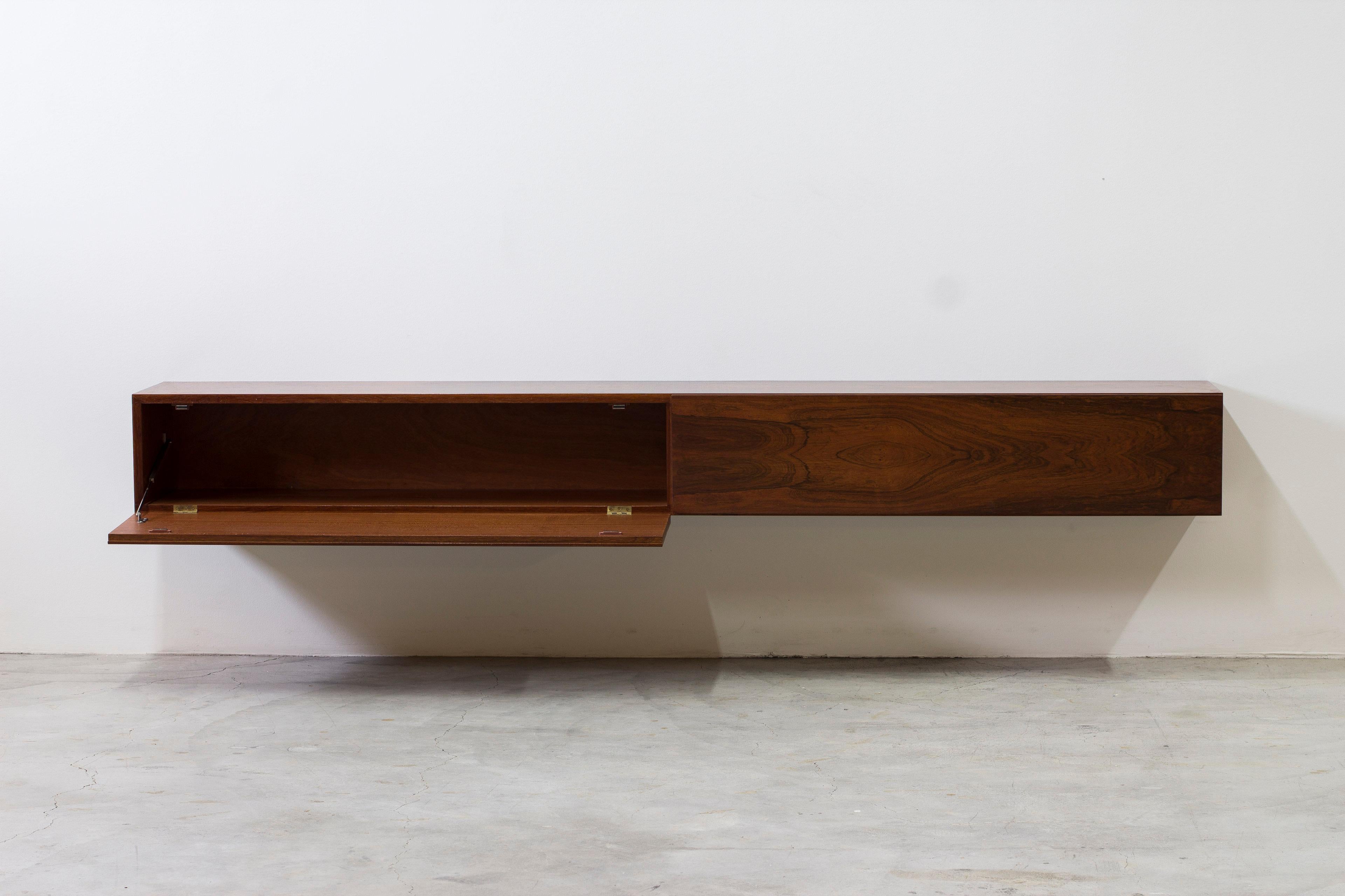 Danish wall mounted rosewood sideboard, Denmark In the style of Kofod Larsen no1 In Good Condition In Hägersten, SE