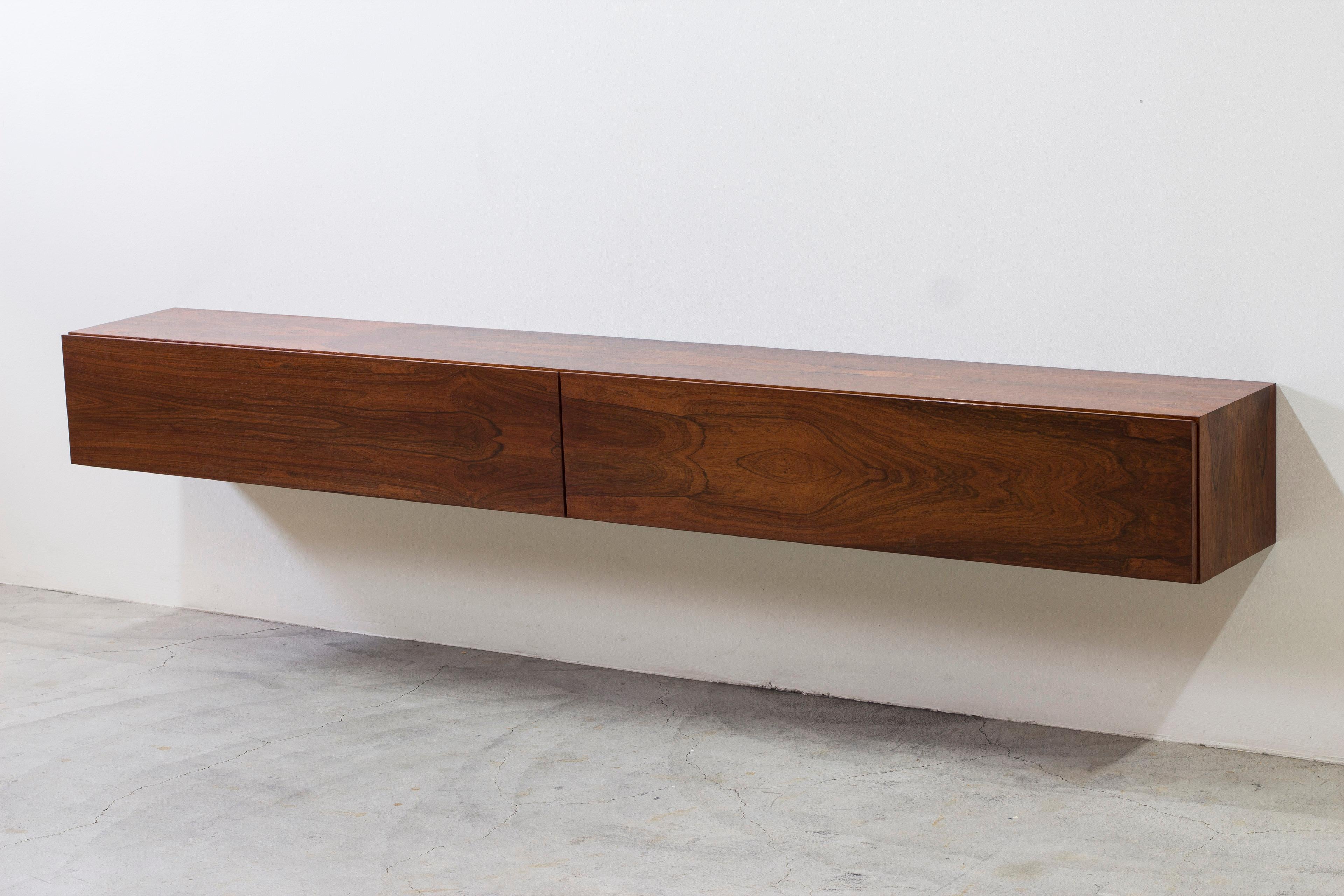 Palisander Danish wall mounted rosewood sideboard, Denmark In the style of Kofod Larsen no1