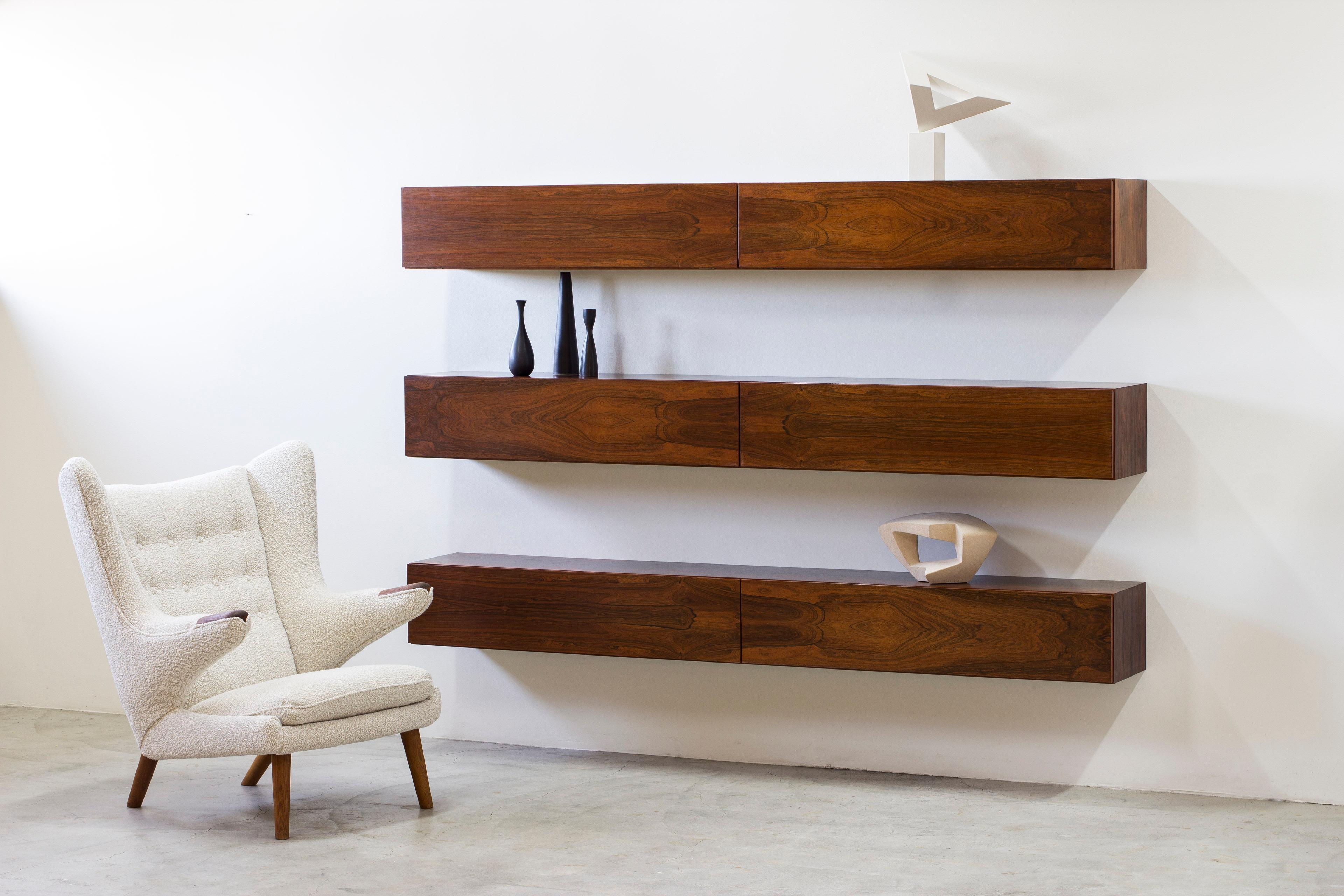 Danish wall mounted rosewood sideboard, Denmark In the style of Kofod Larsen no2 5