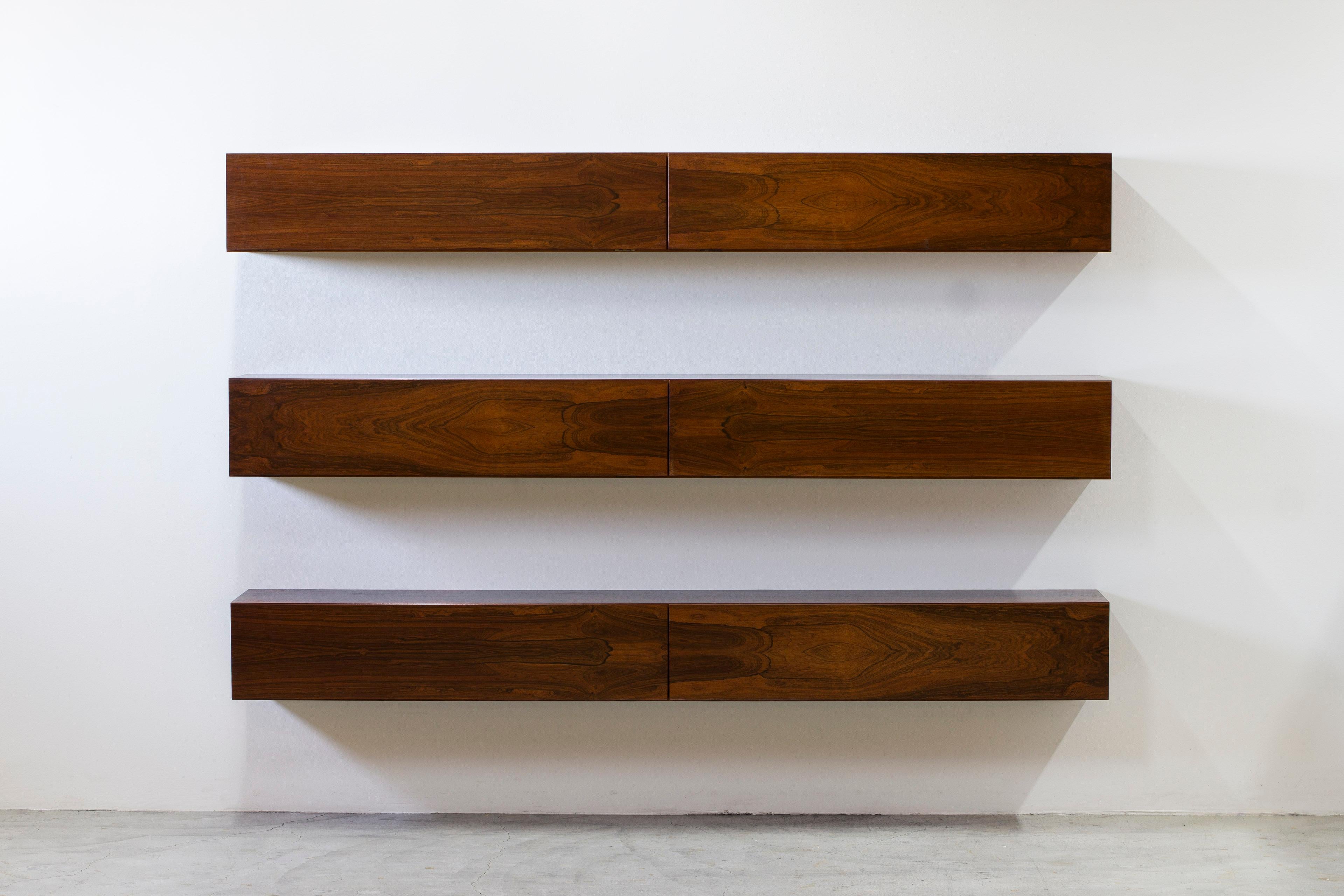 Danish wall mounted rosewood sideboard, Denmark In the style of Kofod Larsen no2 7