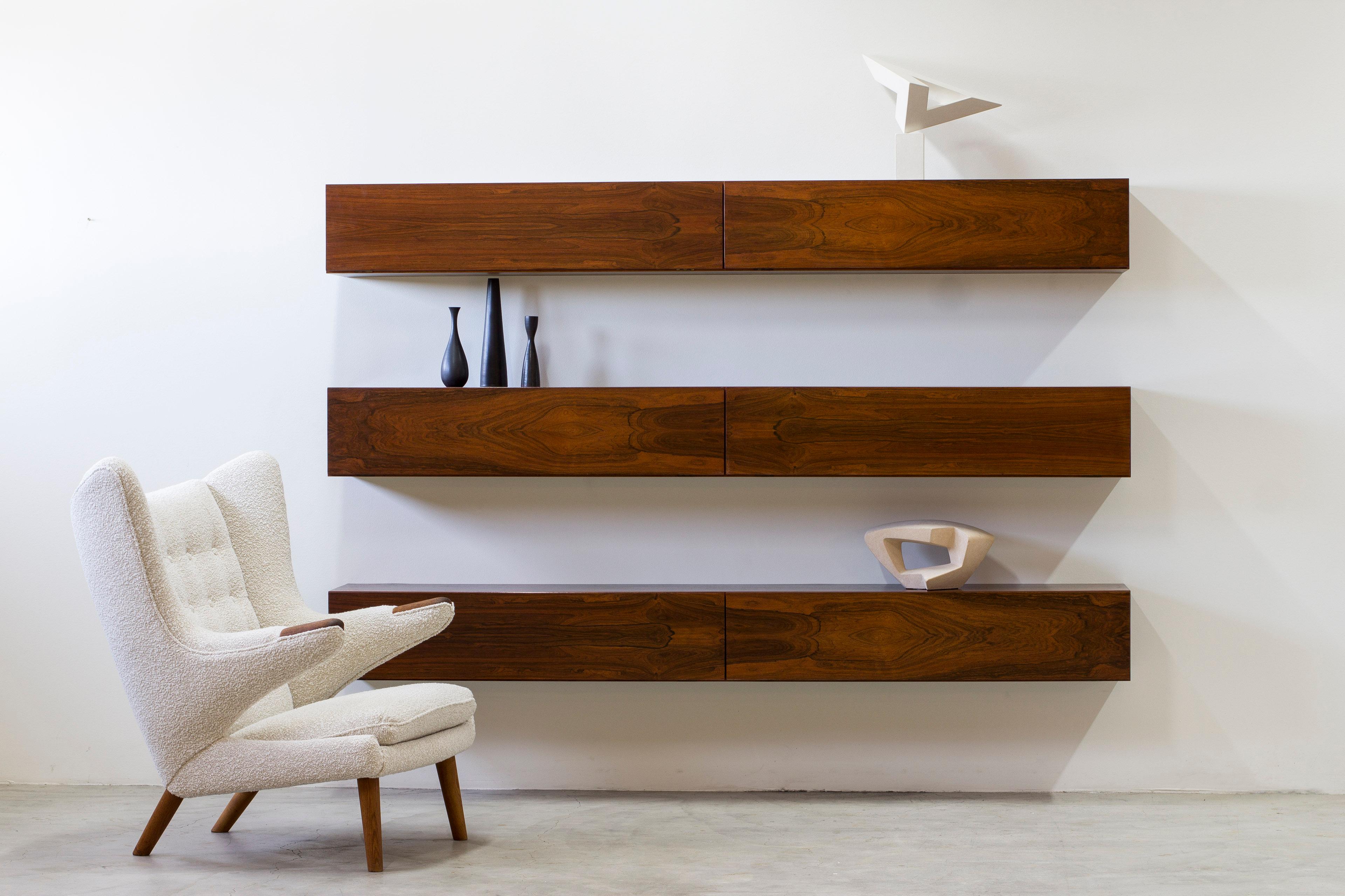 Danish wall mounted rosewood sideboard, Denmark In the style of Kofod Larsen no2 9