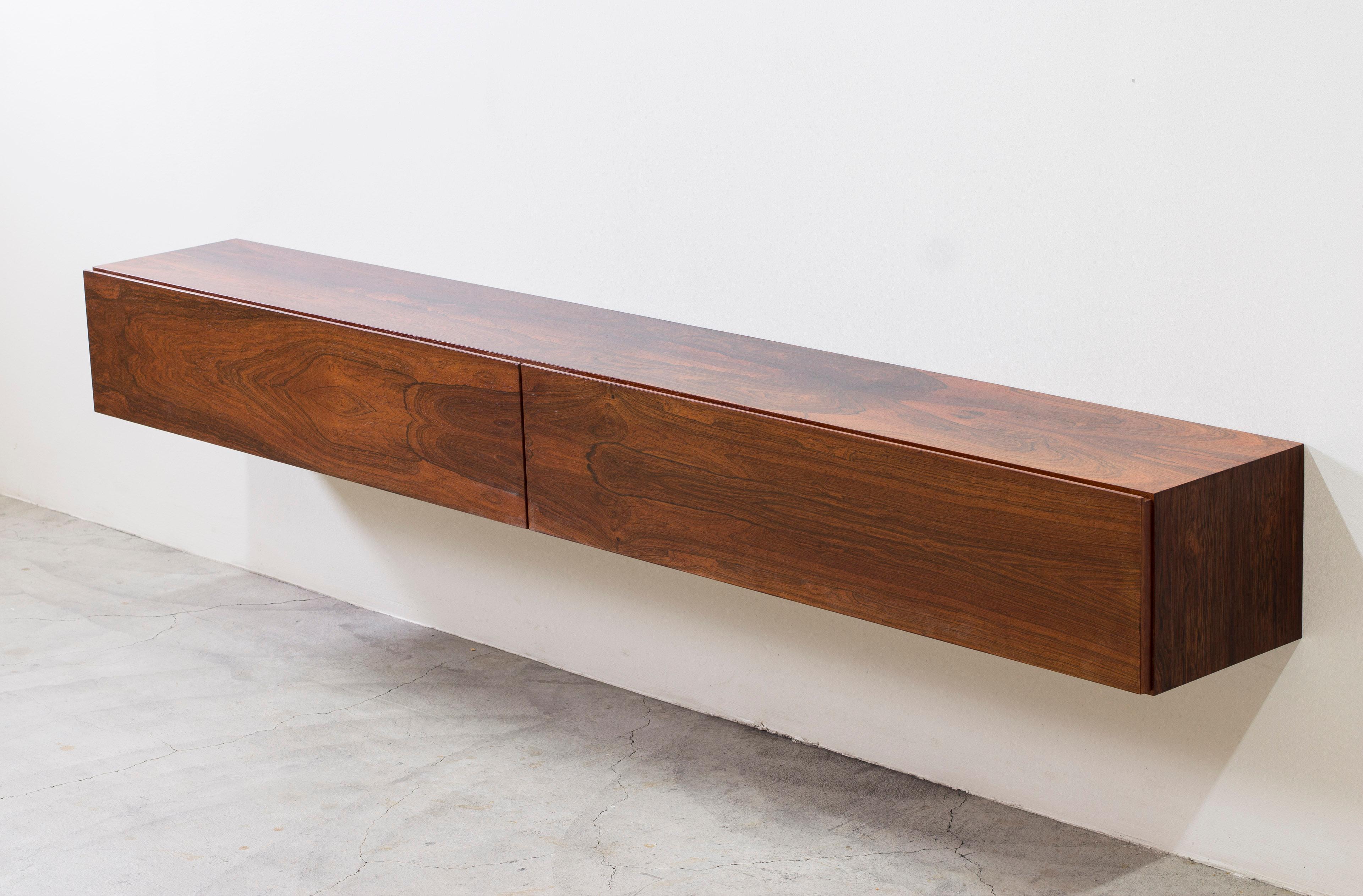 Scandinavian Modern Danish wall mounted rosewood sideboard, Denmark In the style of Kofod Larsen no2
