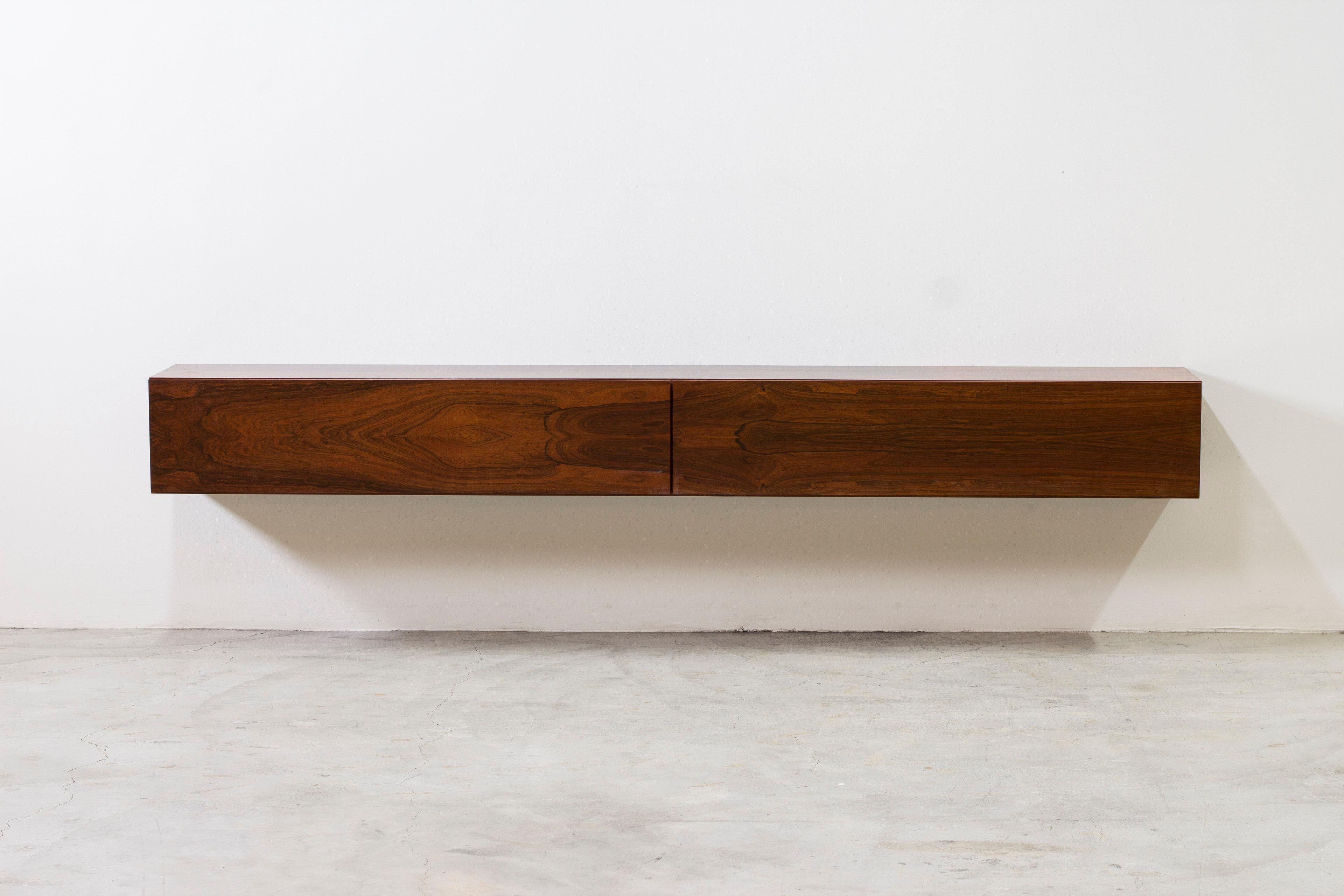 Danish wall mounted rosewood sideboard, Denmark In the style of Kofod Larsen no2 In Good Condition In Hägersten, SE