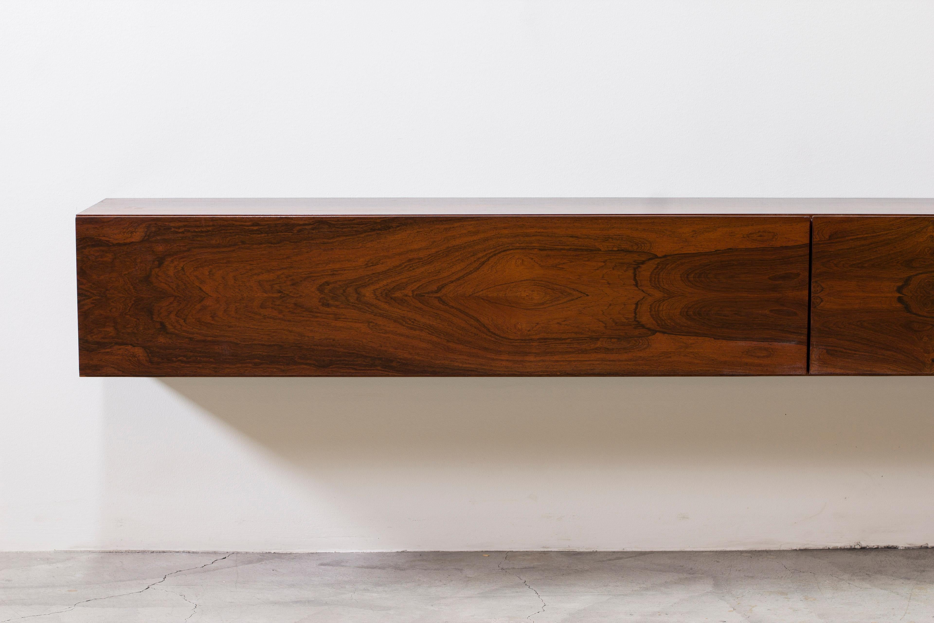 Palisander Danish wall mounted rosewood sideboard, Denmark In the style of Kofod Larsen no2