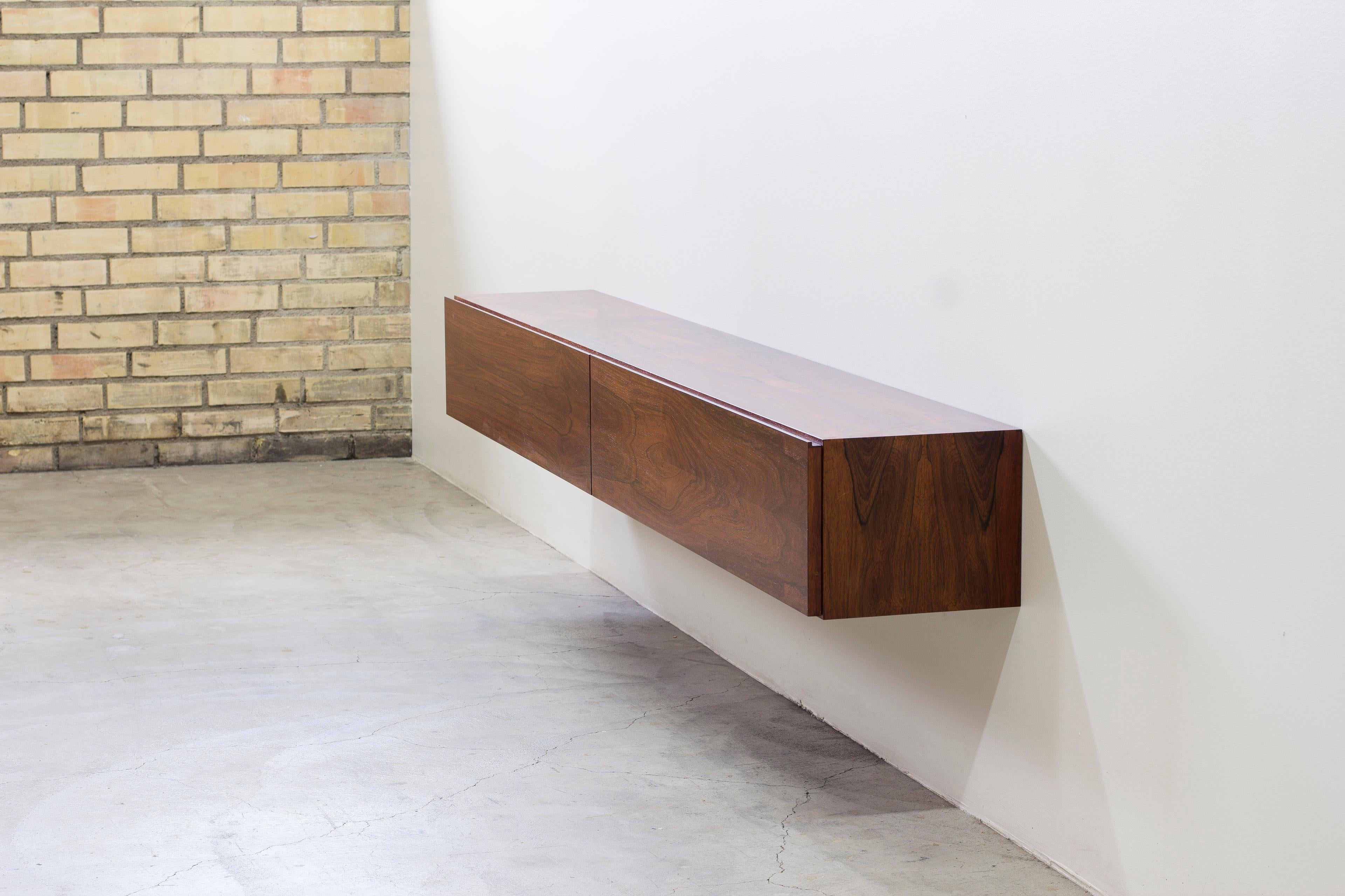 Danish wall mounted rosewood sideboard, Denmark In the style of Kofod Larsen no2 1