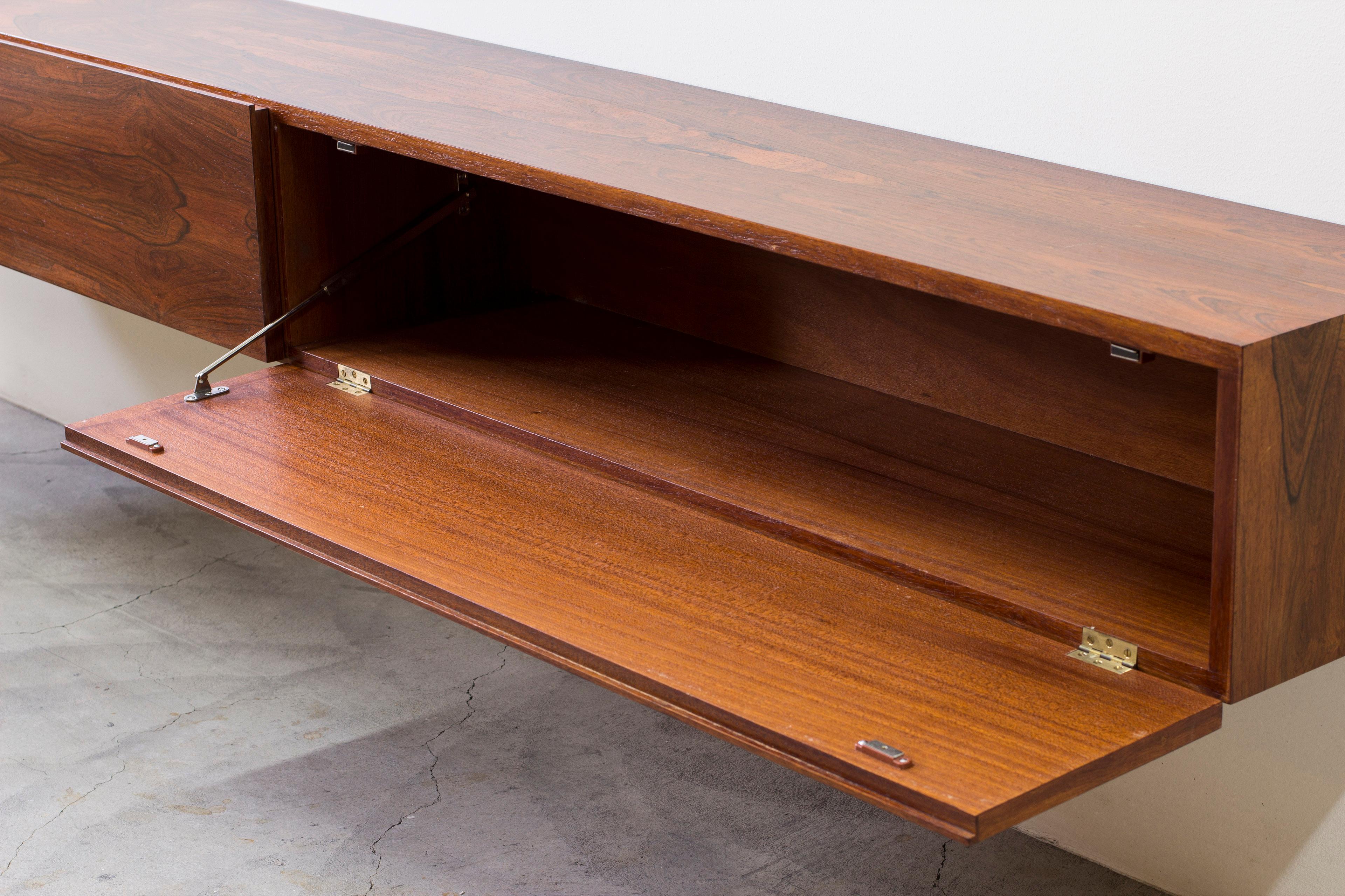 Danish wall mounted rosewood sideboard, Denmark In the style of Kofod Larsen no2 3